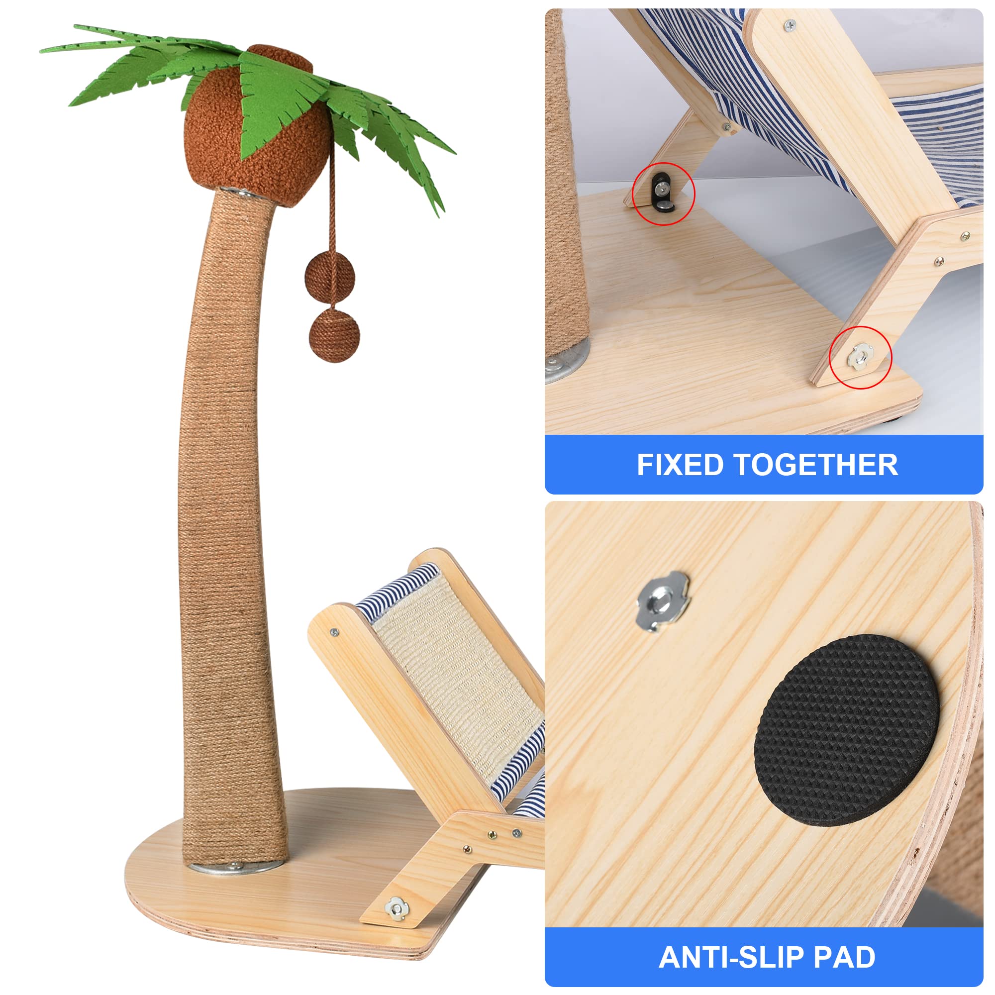 Lechansen Cat Scratching Post With Lounge Chair 2 In 1, 29.5 Inch Tall Palm Tree Cat Scratching Post For Indoor Cats, Sisal Rope