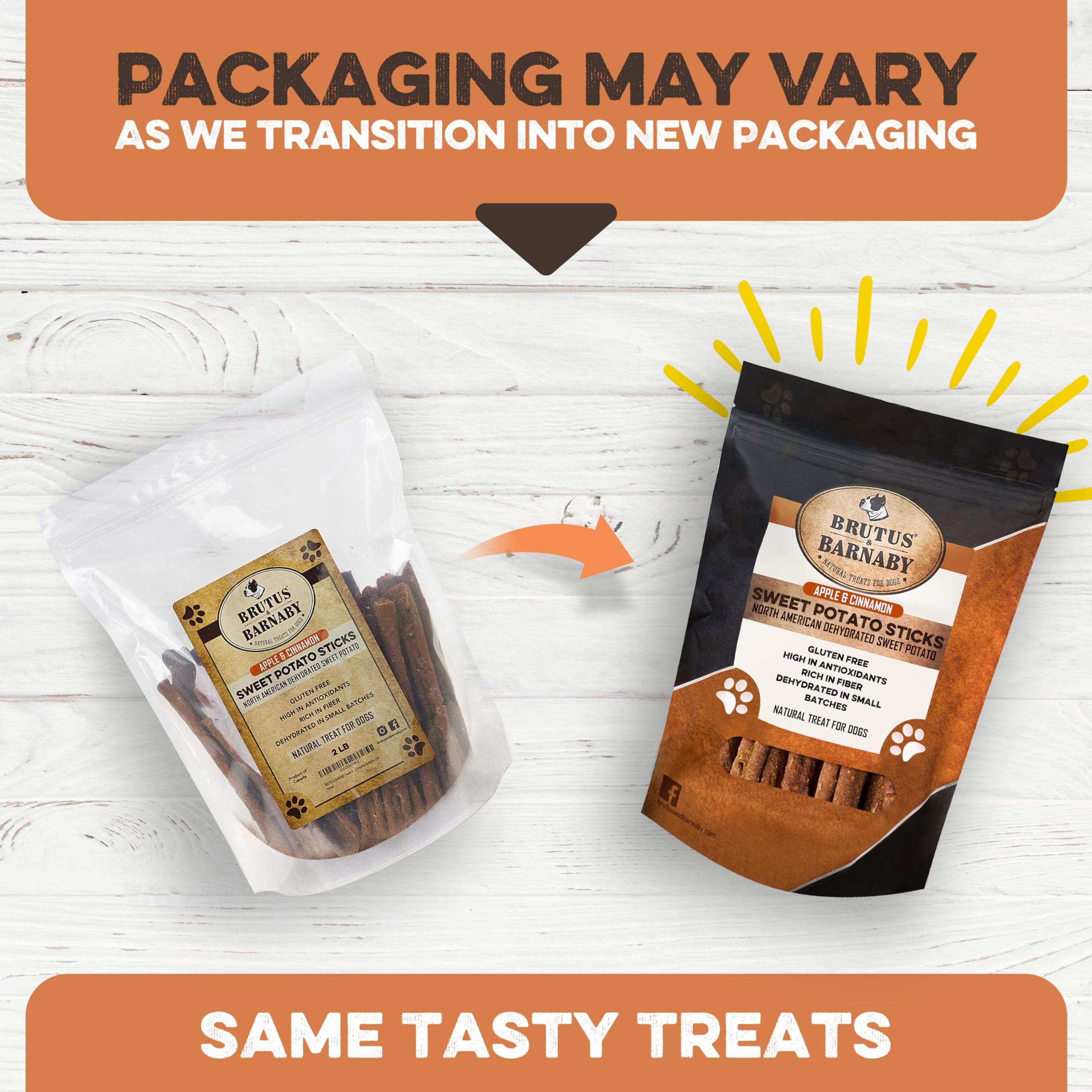 BRUTUS & BARNABY USA Sweet Potato Dog Treats - Crunchy Grain Free Cinnamon Apple Sticks, Promotes Positive Gut Health with Natur