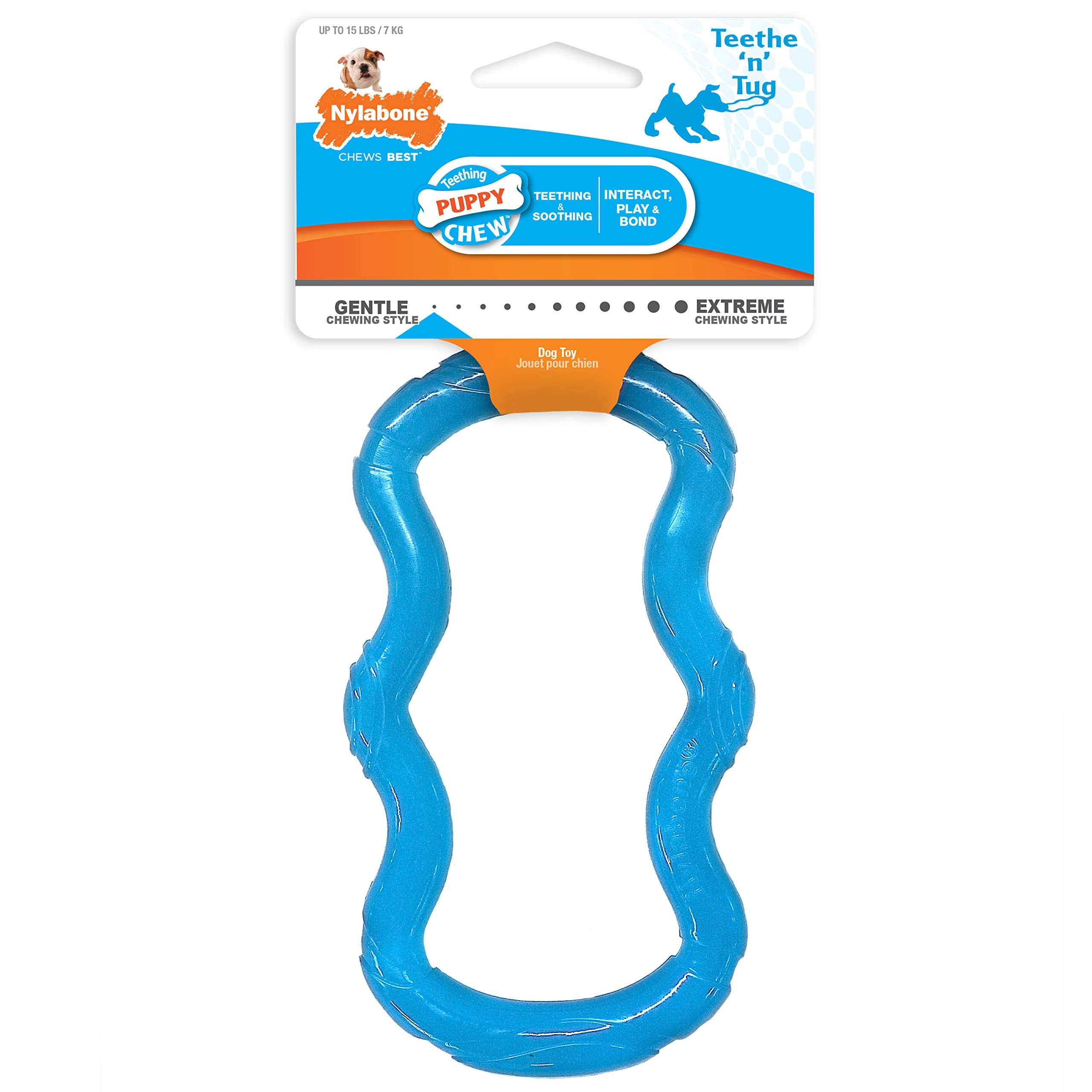 Nylabone Teethe N Tug Puppy Chew Toy for Dogs, Teething Play Toys for Puppies, Blue, X-Small - Up to 15 lbs, 1 Count