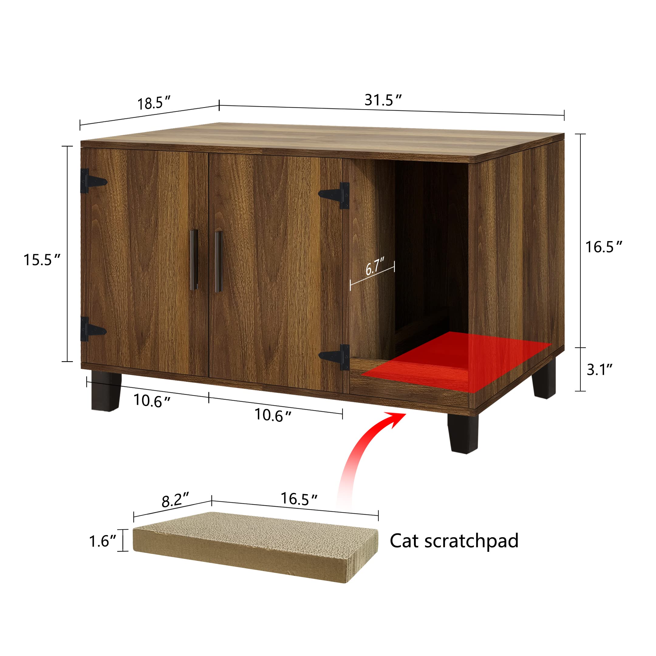 Taohfe Litter Box Enclosure Cat Litter Box Furniture Hidden With Cat Scratch Pad Decorative Farmhouse Wooden Hidden Litter Box Cat House Litterbox Furniture Cat Box Furniture Litterbox Cabinet
