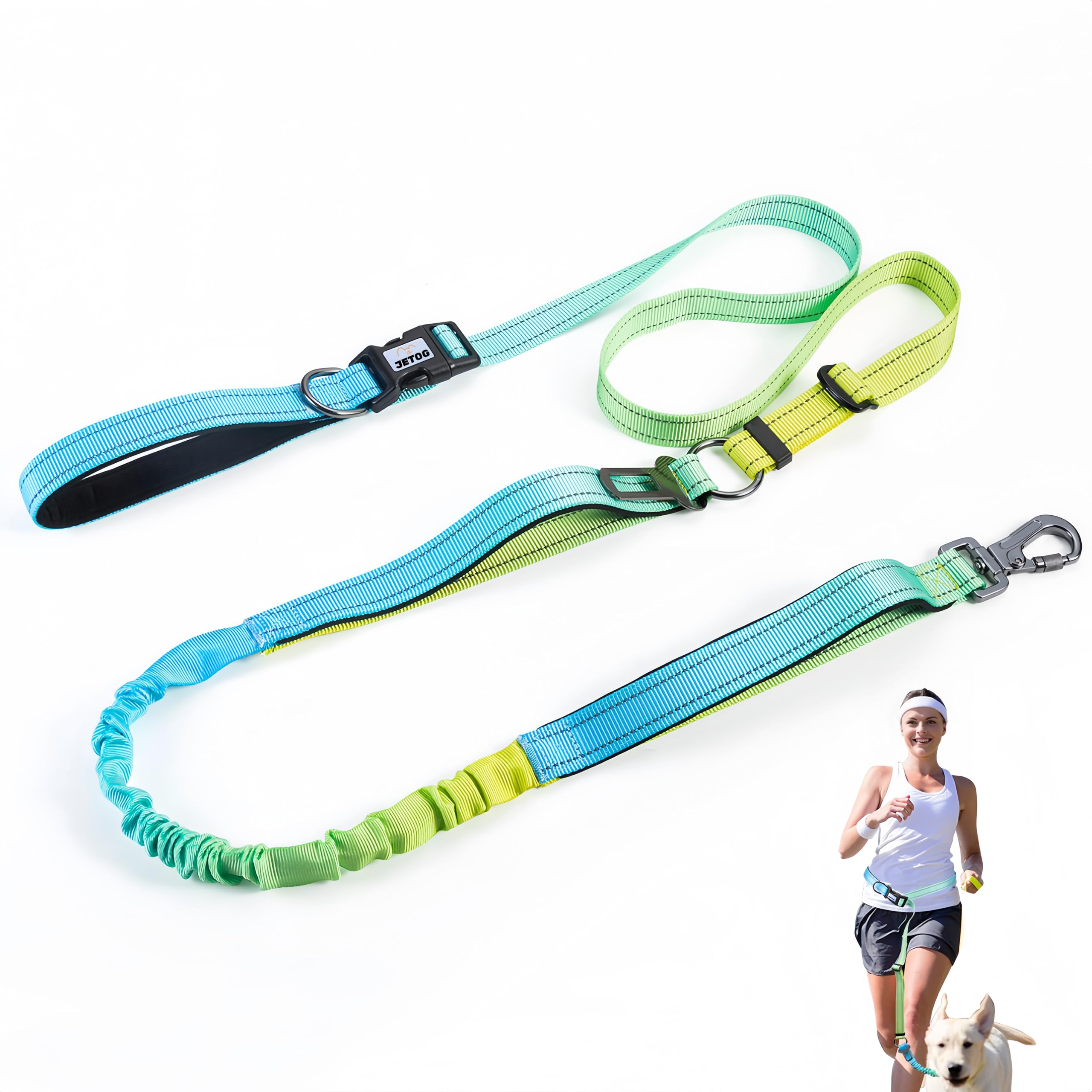 Jetog Heavy Duty Hands Free Dog Leash, 5-7 Ft Reflective Adjustable Waist Dog Leash Belt With Padded Handles, Shock Absorbing Bu