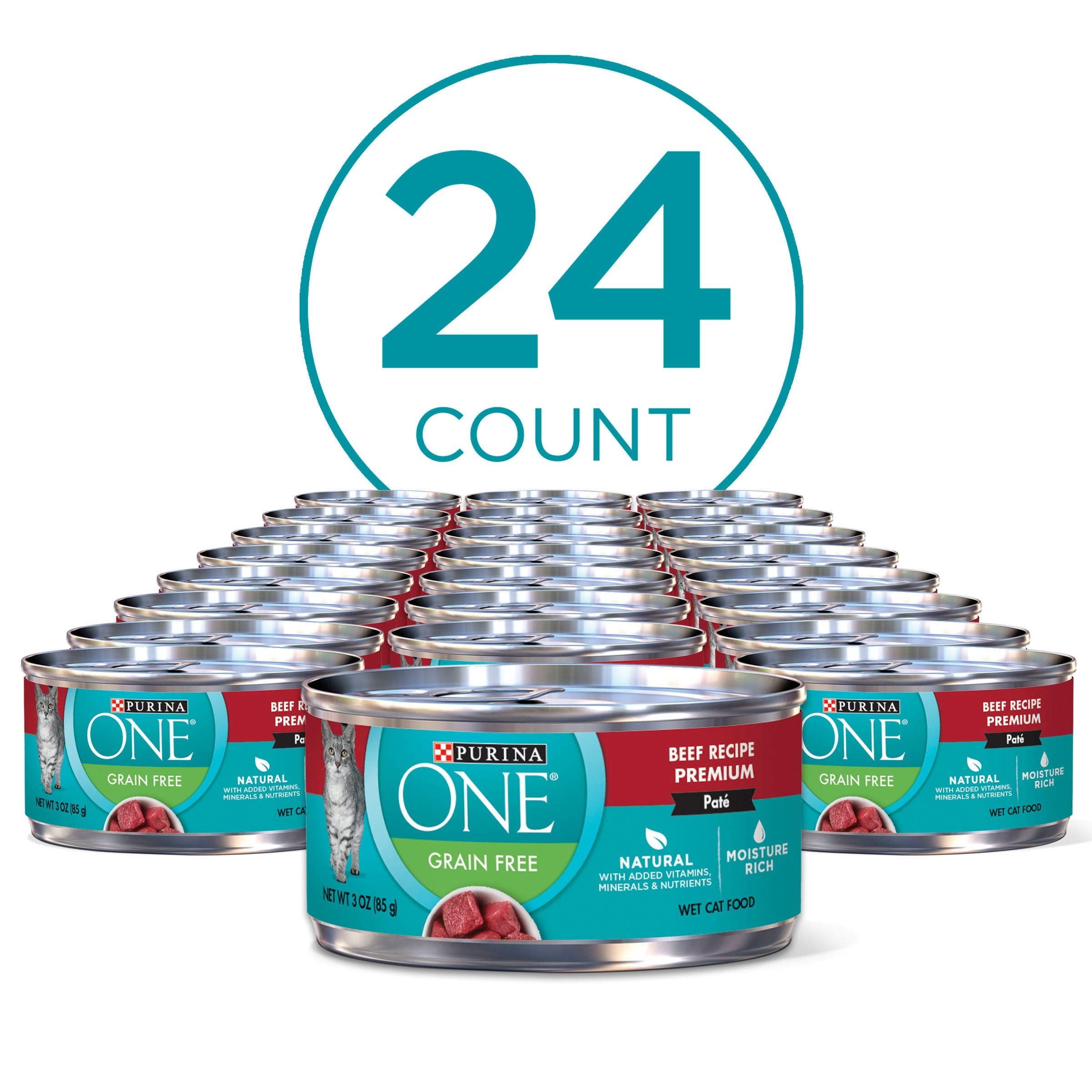 Purina ONE Natural, High Protein, Grain Free Wet Cat Food Pate, Beef Recipe - (Pack of 24) 3 oz. Pull-Top Cans