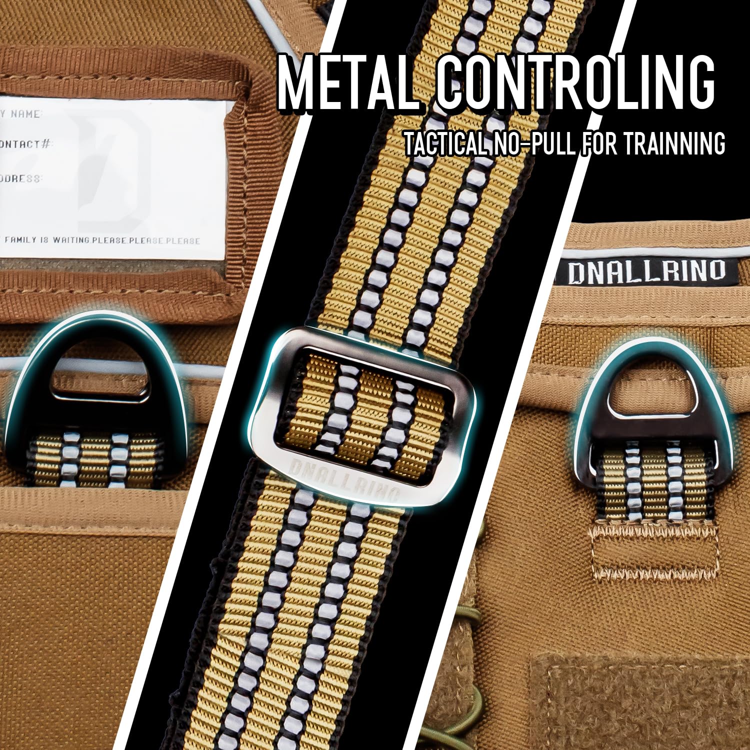 Dnallrino Tactical Dog Harness For Medium Large Dogs, Heavy Duty Dog Harness With Id Card, Reflective Harness For Training Easy