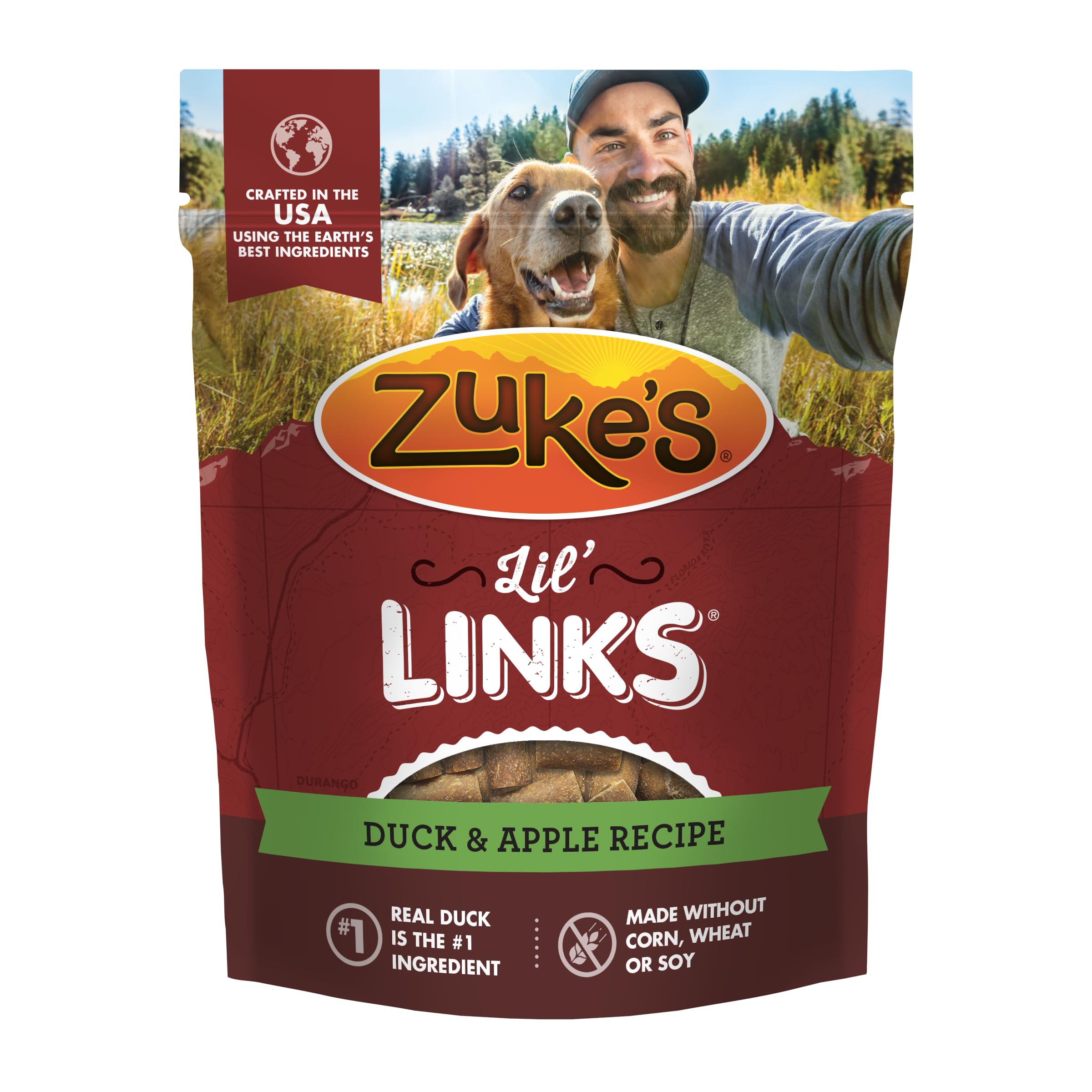 Zukes Lil Links Dog Treats for Dogs, Snacking Sausage Treats for Dogs, Made with Real Duck & Apple, 6 oz. Resealable Pouch - 6 o