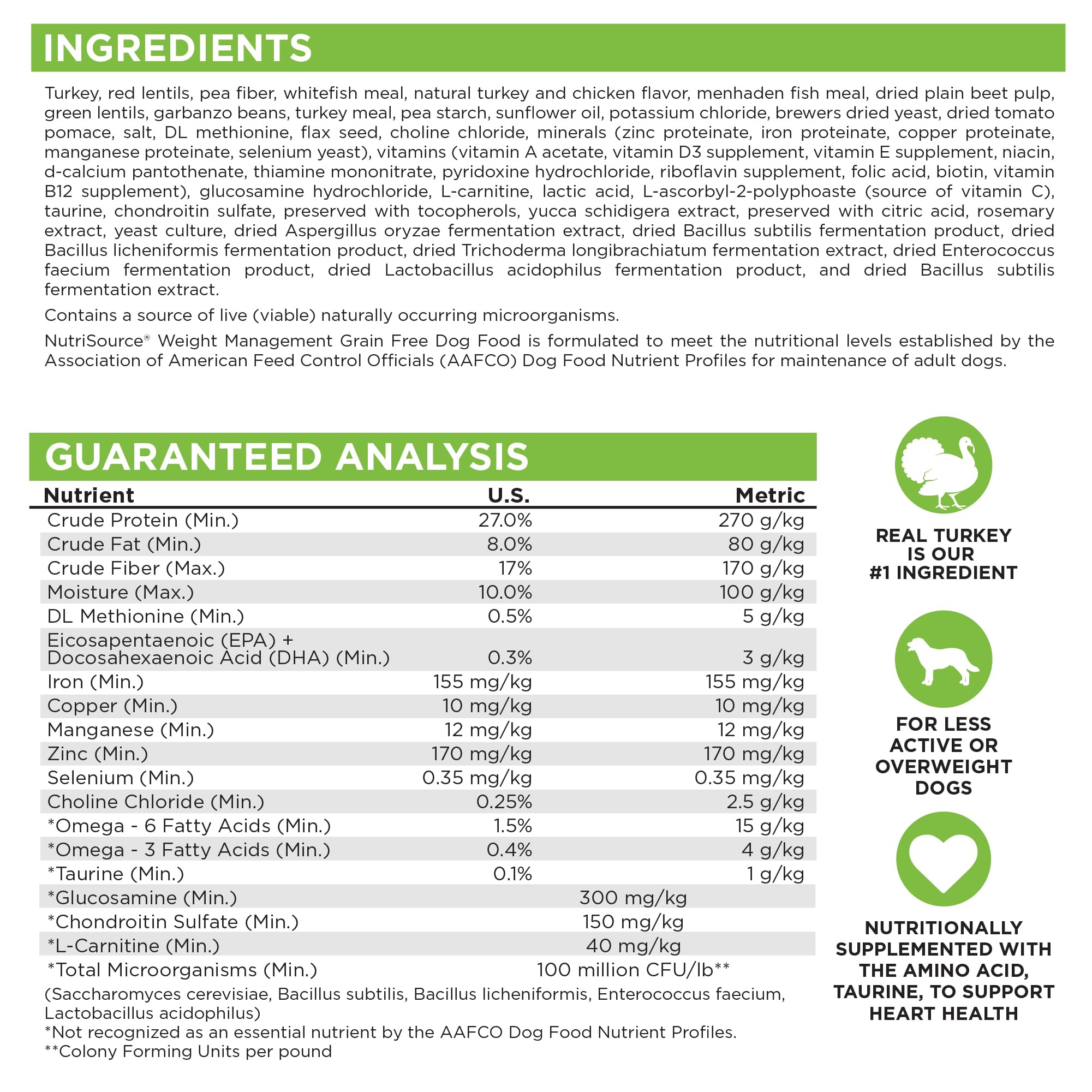 NutriSource Grain Free Dry Dog Food for Weight Management, Turkey, Whitefish Meal and Menhaden Fish Meal, 12LB