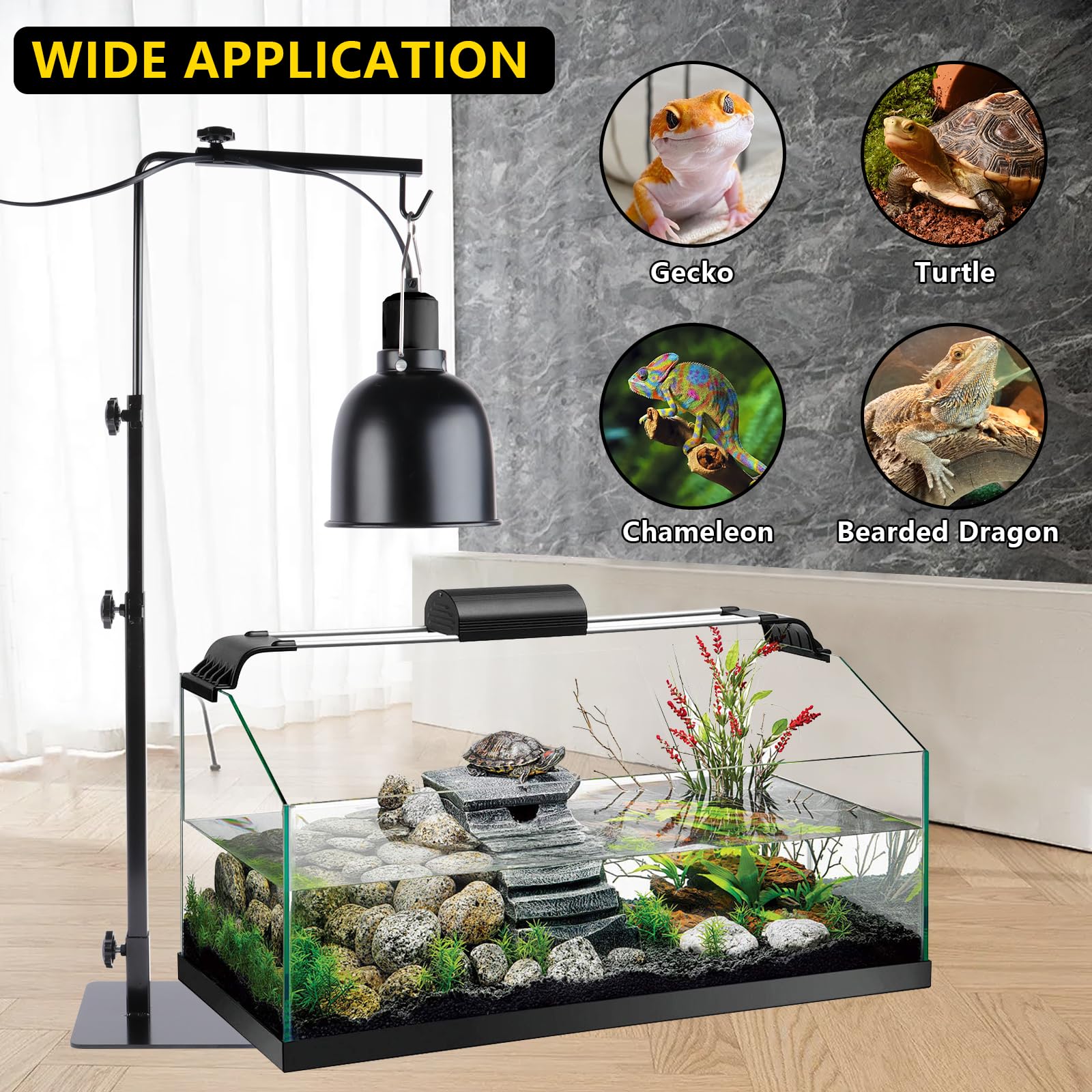 Repti Home Reptile Lamp Stand, Adjustable 14-32 Inch Heat Lamp Stand, Reptile Light Stand Holder Lamp Hanging Bracket Metal Supp