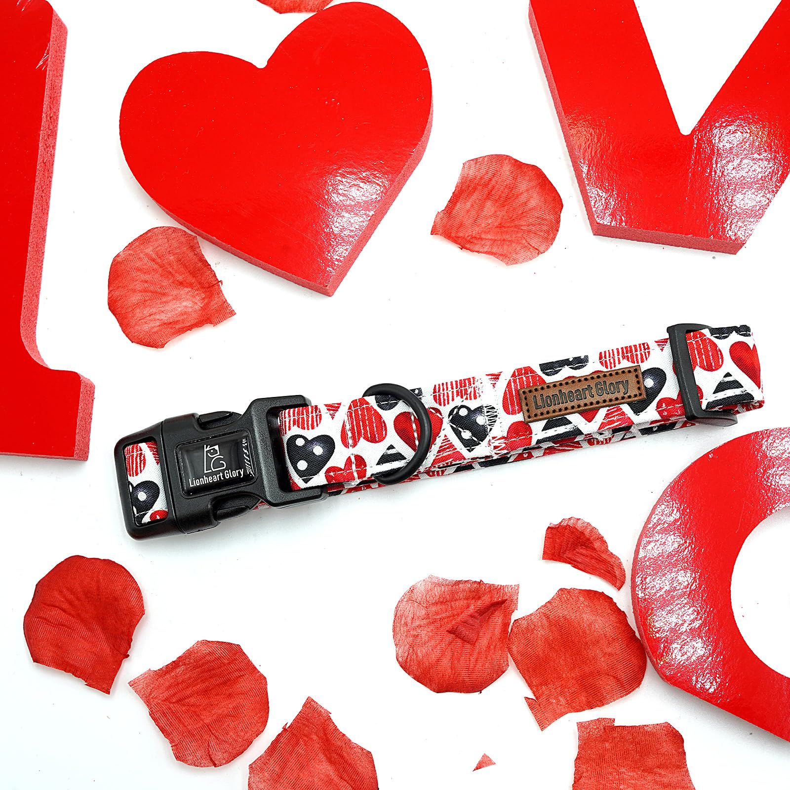 Lionheart Glory Valentine Collar-Red Hearts Dog Collar For X-Small Cute Dog Collars Spring Female Male Pet Gift Adjustable Heavy