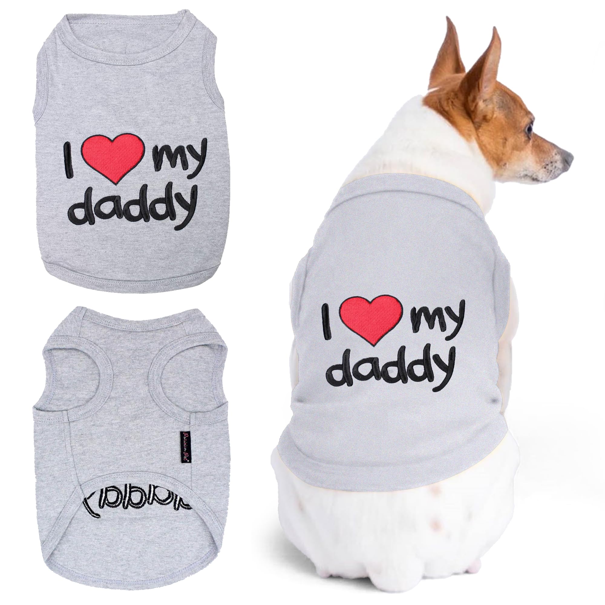 Parisian Pet Unisex Dog T-Shirt - Embroidered 'I Love My Daddy' 100% Cotton, Dog Tee Shirts - Breathable Sleeveless Pet Vest - Dog Clothes For Medium-Sized Dogs - M