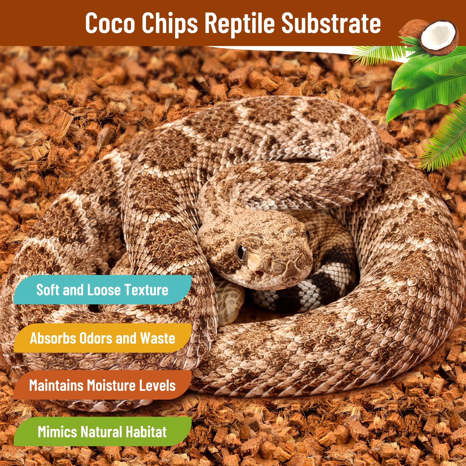 Riare 6 Pack Natural Coconut Chip Substrate for Reptiles- Compressed Coconut Husk Reptiles Bedding, Coco Husk Chip Terrarium Sub