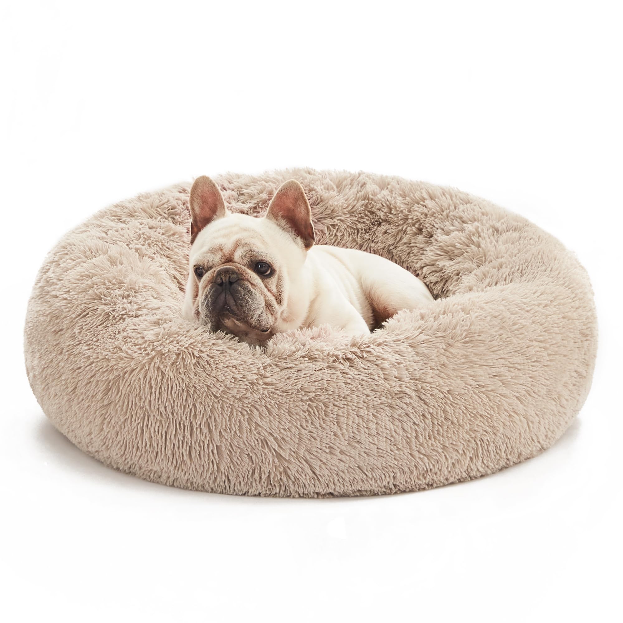 Love'S Cabin Calming Dog & Cat Bed, Anti-Anxiety Donut Round For Indoor Cats, Small Medium Dogs, Fluffy Warming Pet Bed, Beige T