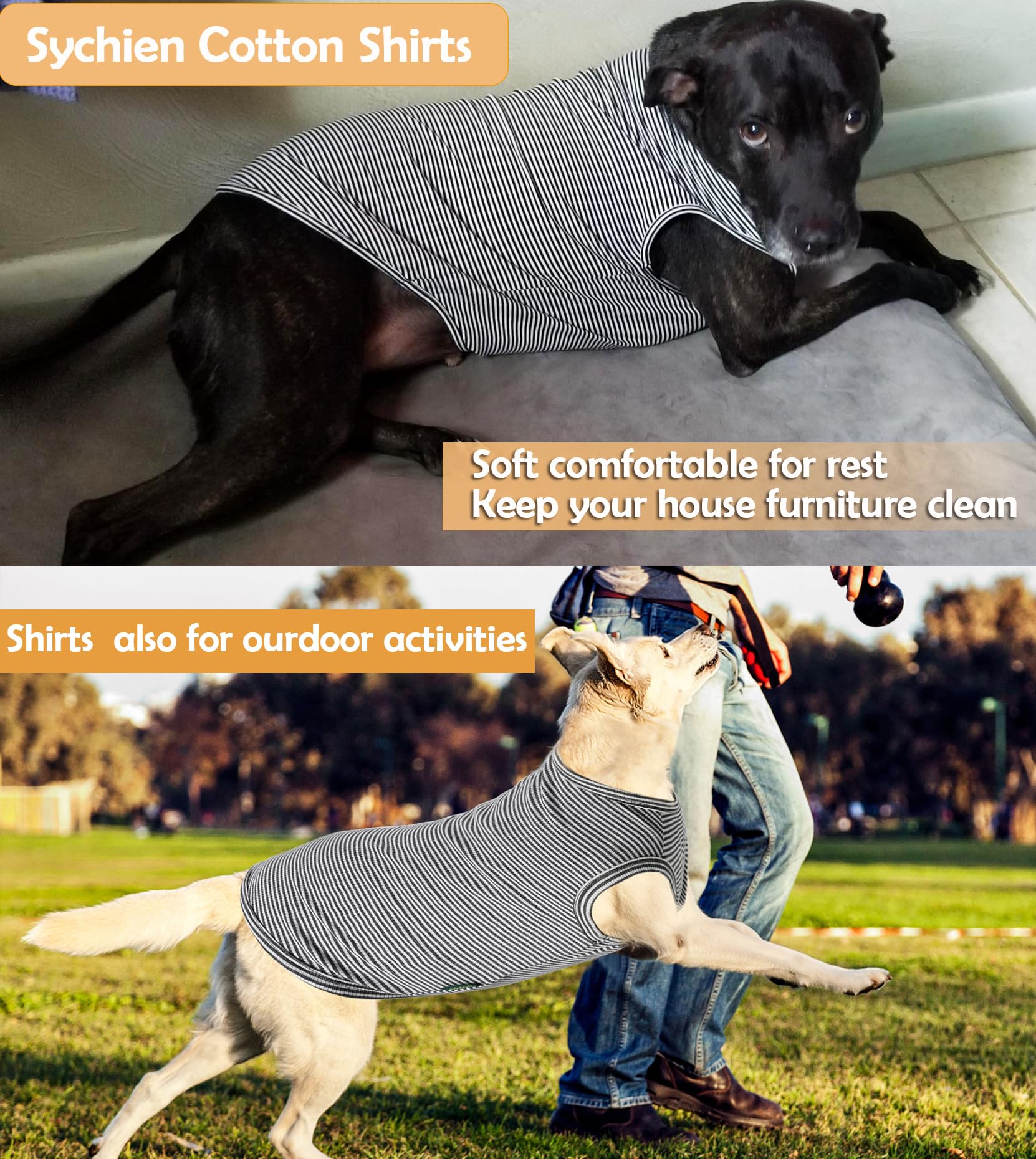 Sychien Dog Shirt,Combed Cotton T-Shirts,Soft Cool Boy Girl Tee For Small Dogs Kitty Puppy Chihuahua,Grey Striped Xs