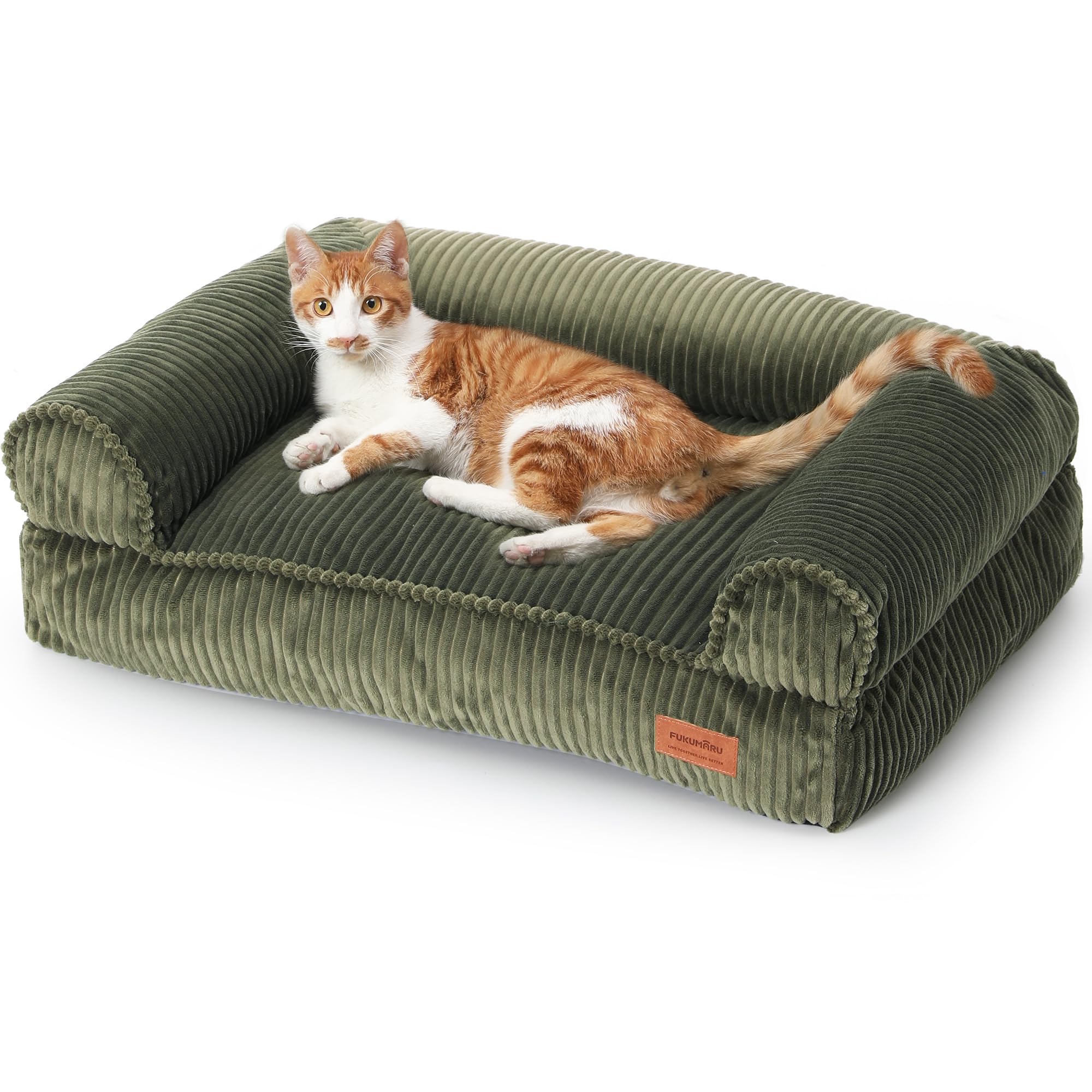 Fukumaru Cat Couch Bed, Corduroy Cozy Cat Bed For Indoor Cats With Removable Washable Cover, Supportive Anti-Slip Dog Beds Sofa 