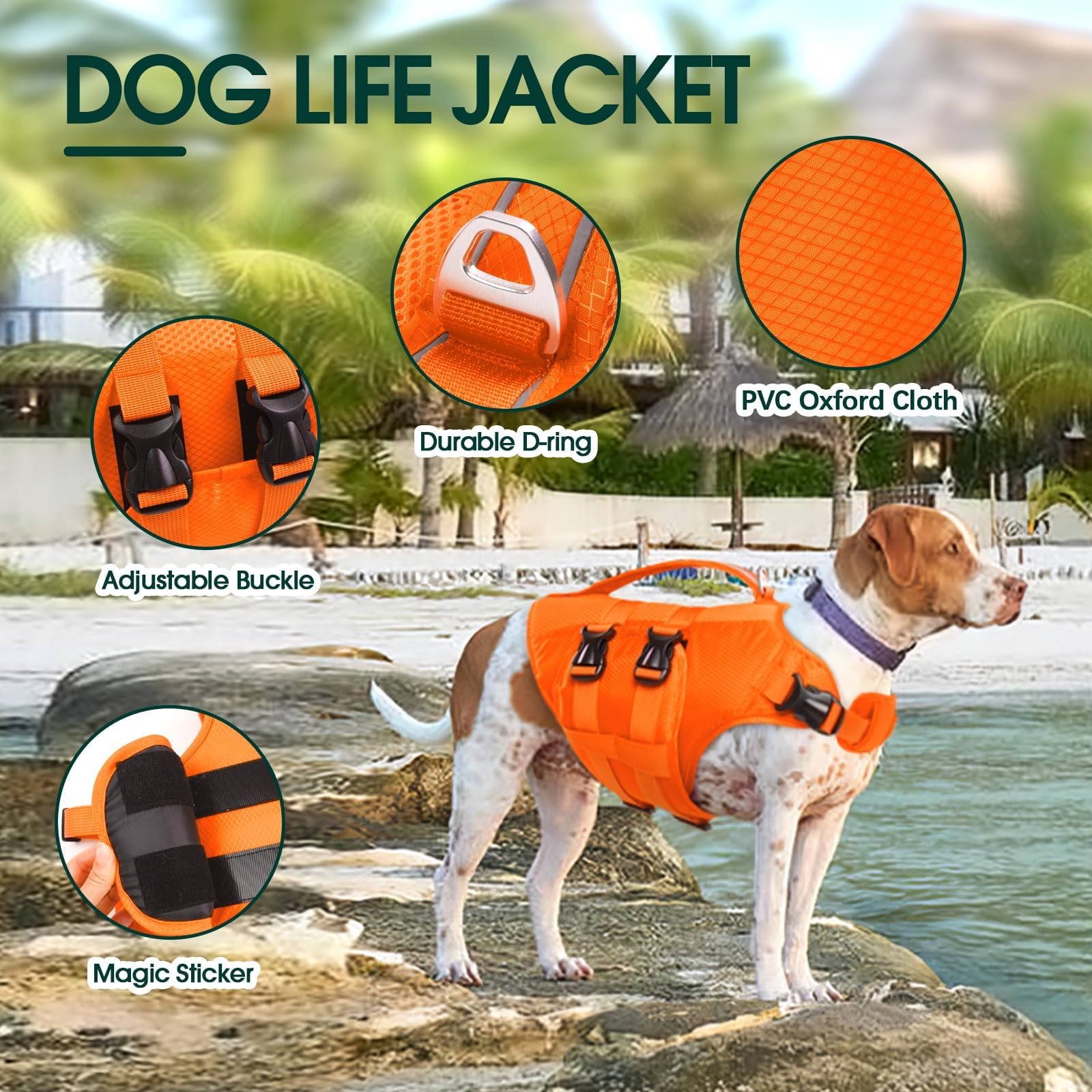 Kuoser Dog Life Jacket, Large Dog Water Vest For Swimming Boating, Reflective Doggie Swimming Vest Pet Life Preserver With Rescu