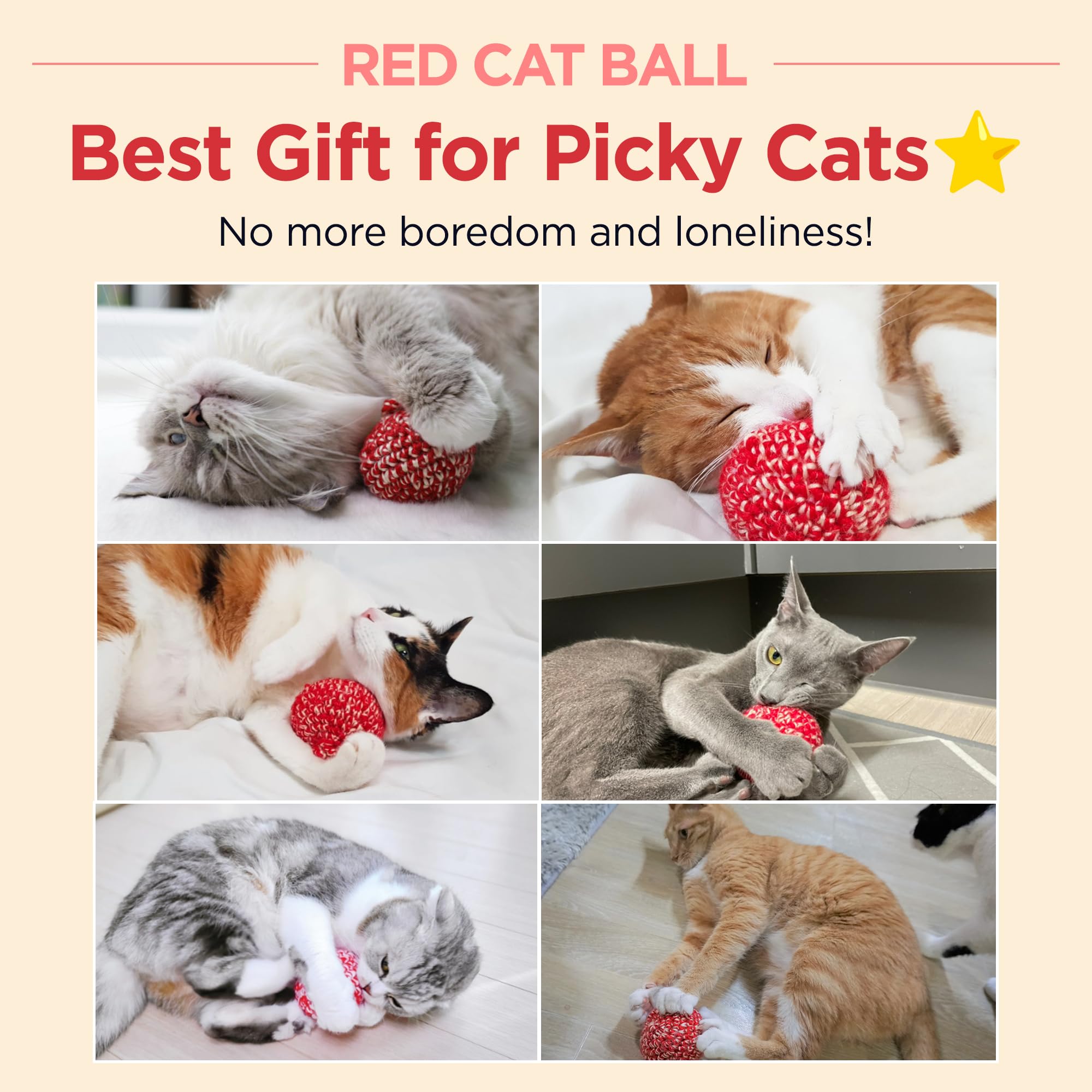 Jayu Pet Red Cat Ball [W/O Bell Version] - Handmade Silvervine Cat Toy With Catnip, Interactive Matatabi Ball For Indoor Cats &