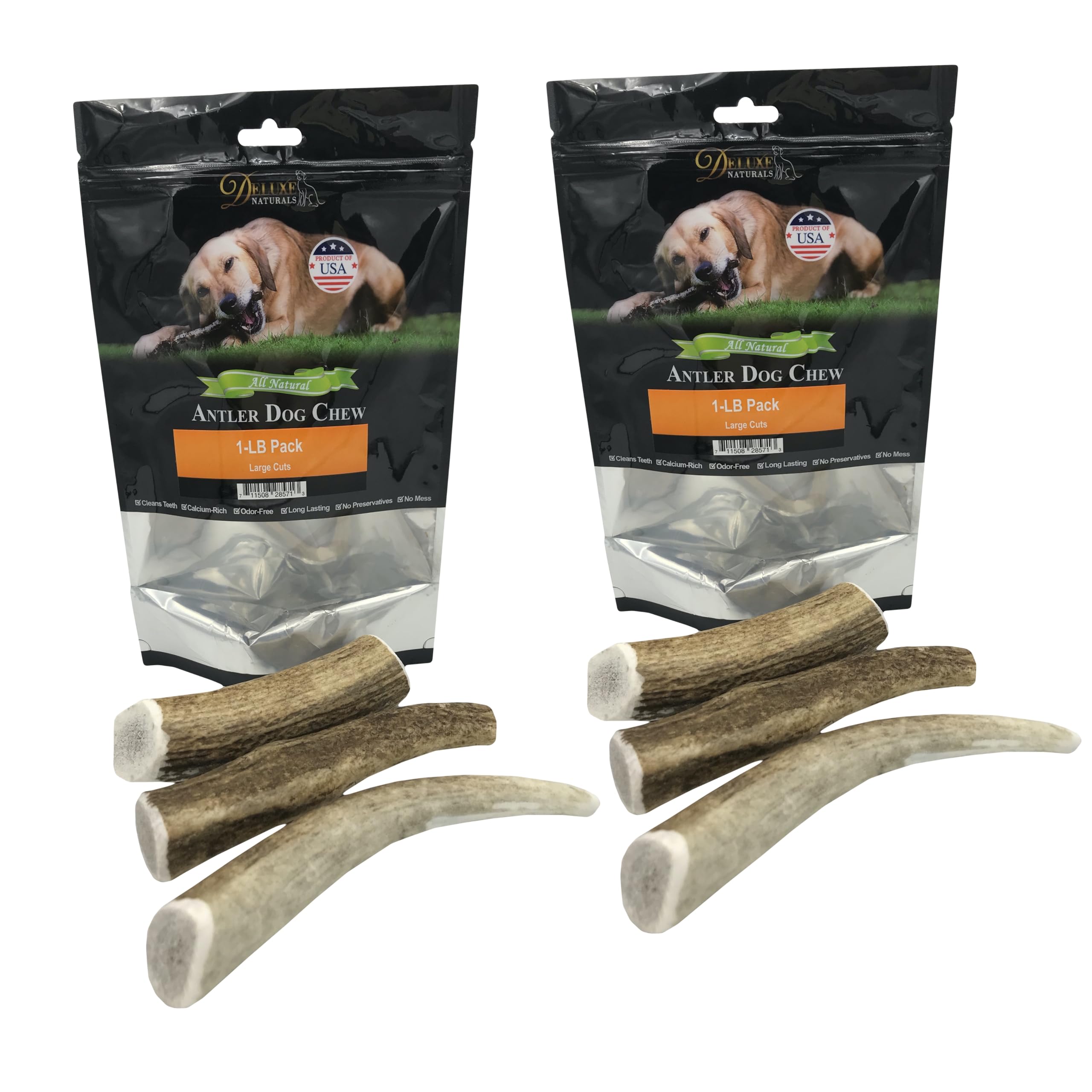 Deluxe Naturals Elk Antler Chews For Dogs | Naturally Shed Usa Collected Elk Antlers | All Natural A-Grade Premium Elk Antler Dog Chews | Product Of Usa, 1-Lb Pack Large Cuts