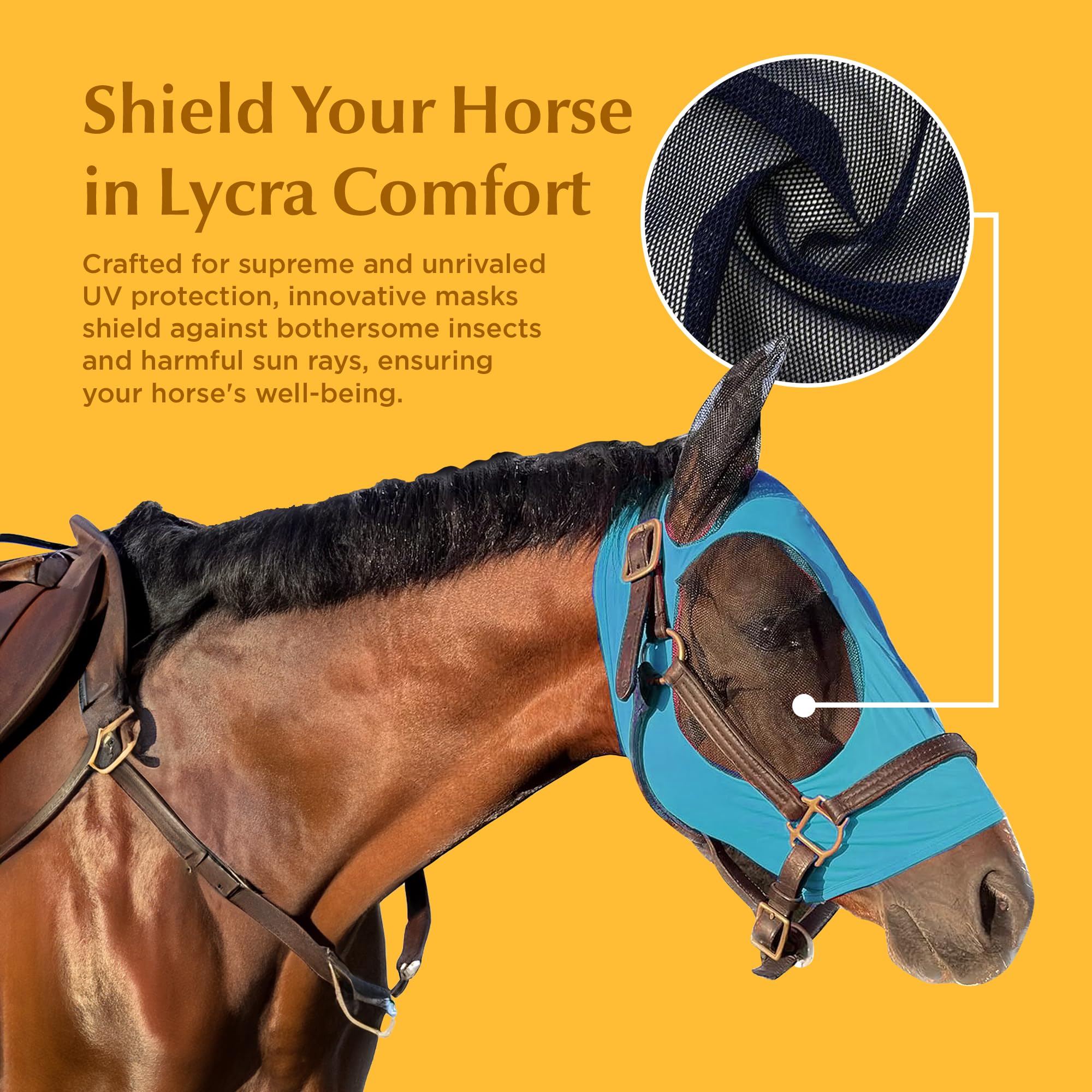 Prairie Horse Supply - UV Fly Mask with Ears for Horses - stretchy Comfort Fit Design - Horse Fly Protection for Trail and Pastu