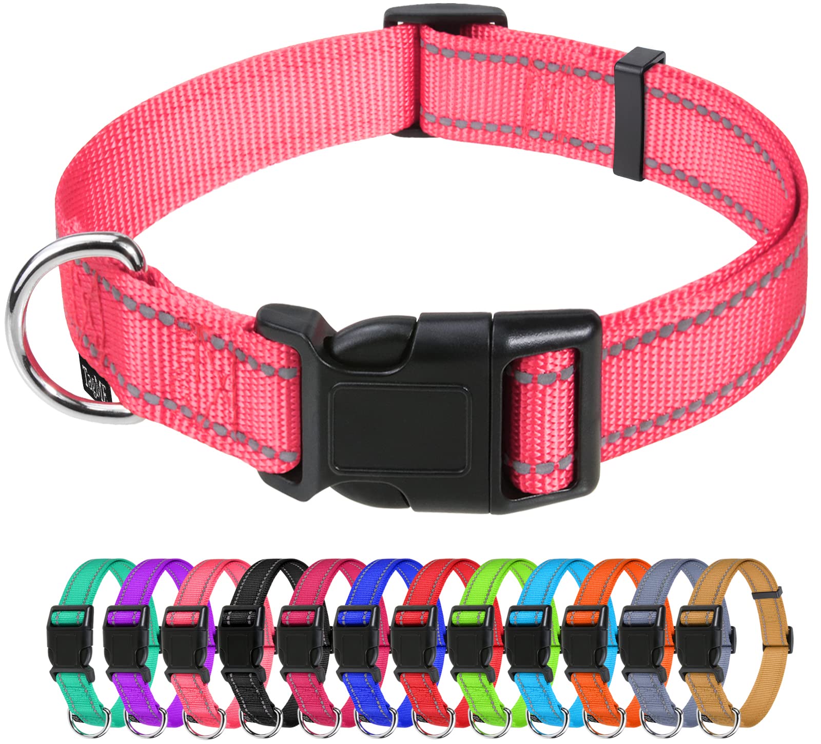 Tagme Reflective Nylon Dog Collars, Adjustable Classic Dog Collar With Quick Release Buckle For Extra Large Dogs, Baby Pink, 1¼' Width