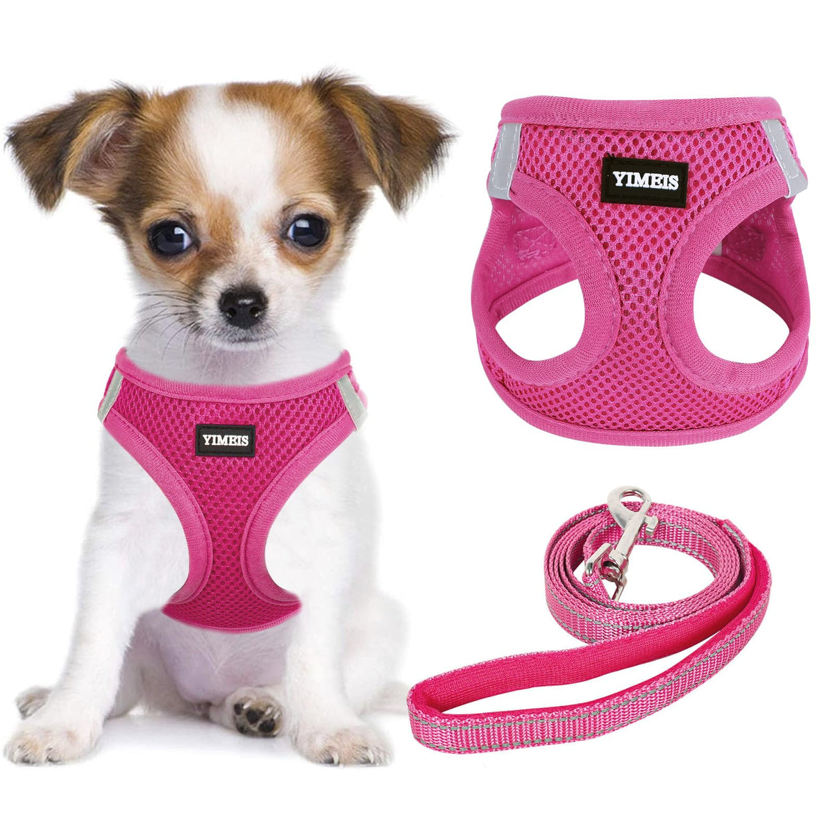 Yimeis Dog Harness And Leash Set, No Pull Soft Mesh Pet Harness, Reflective Adjustable Puppy Vest For Small Medium Large Dogs, Cats (Rose Red, X-Small (Pack Of 1)