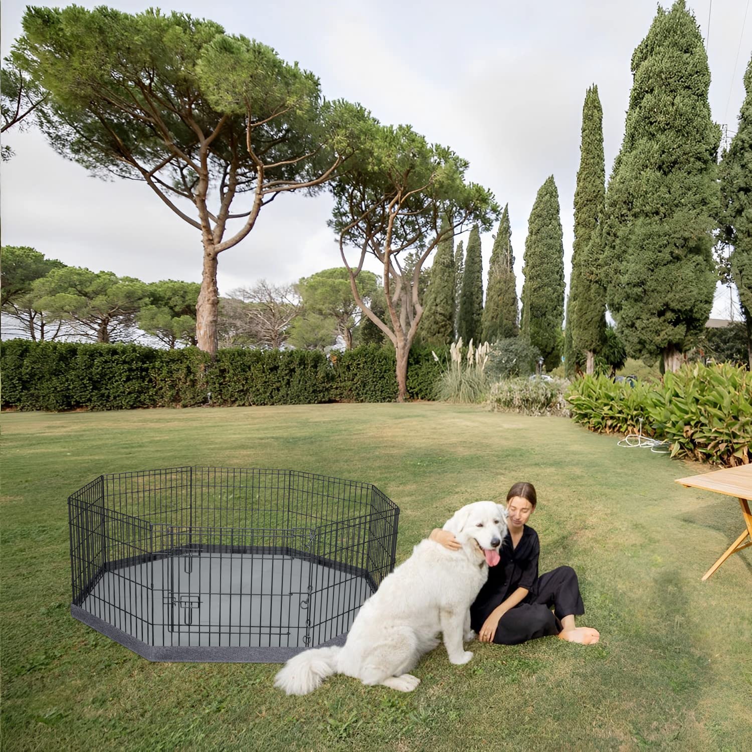 PETIME Foldable Metal Dog Exercise Pen/Pet Puppy Playpen Kennels Yard Fence Indoor/Outdoor 8 Panel 24  W x 24  H with Bottom Pad