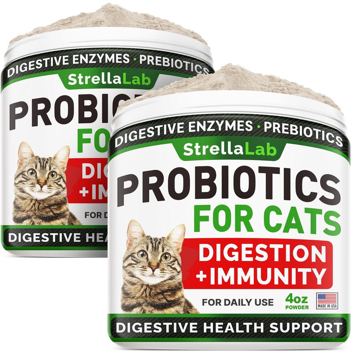 Probiotics Powder For Cats And Dogs - All Natural Supplement - Digestive Enzymes + Prebiotics - Relieves Diarrhea, Upset Stomach, Gas, Constipation, Litter Box Smell, Skin Allergy -4Oz (Pack Of 2)