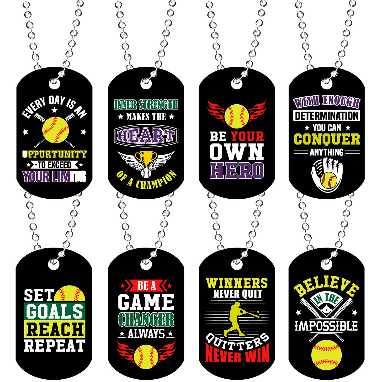 24 Pcs Motivational Dog Tag Necklaces Acrylic Dog Tags with Metal Beaded Chain Encouraging Cheerleaders Gifts for Team Favors(So