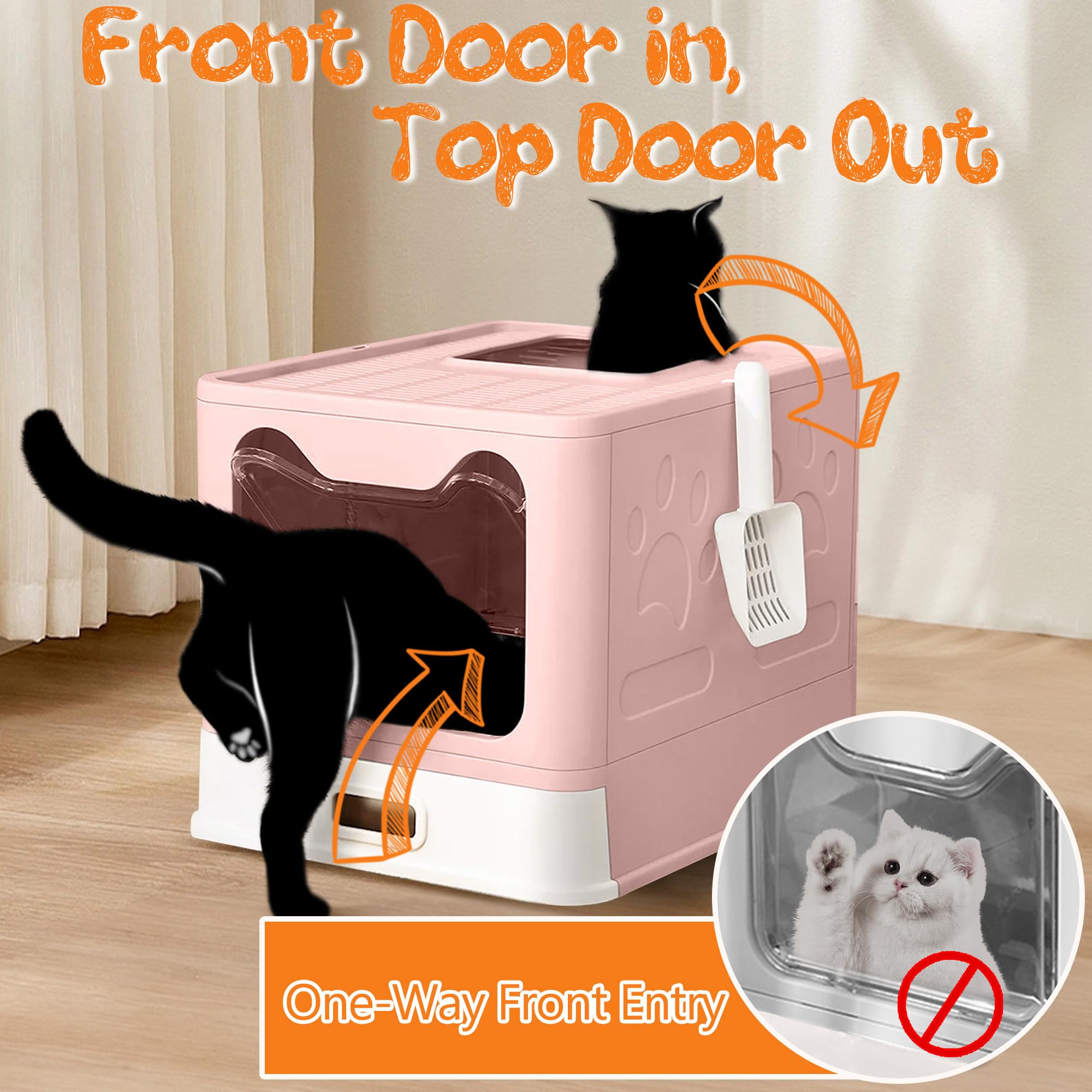 Tehoao Enclosed Cat Litter Box With Lid Top Exit Covered Metal Stainless Steel Litter Box Leak Proof & Odorless Easy To Clean In
