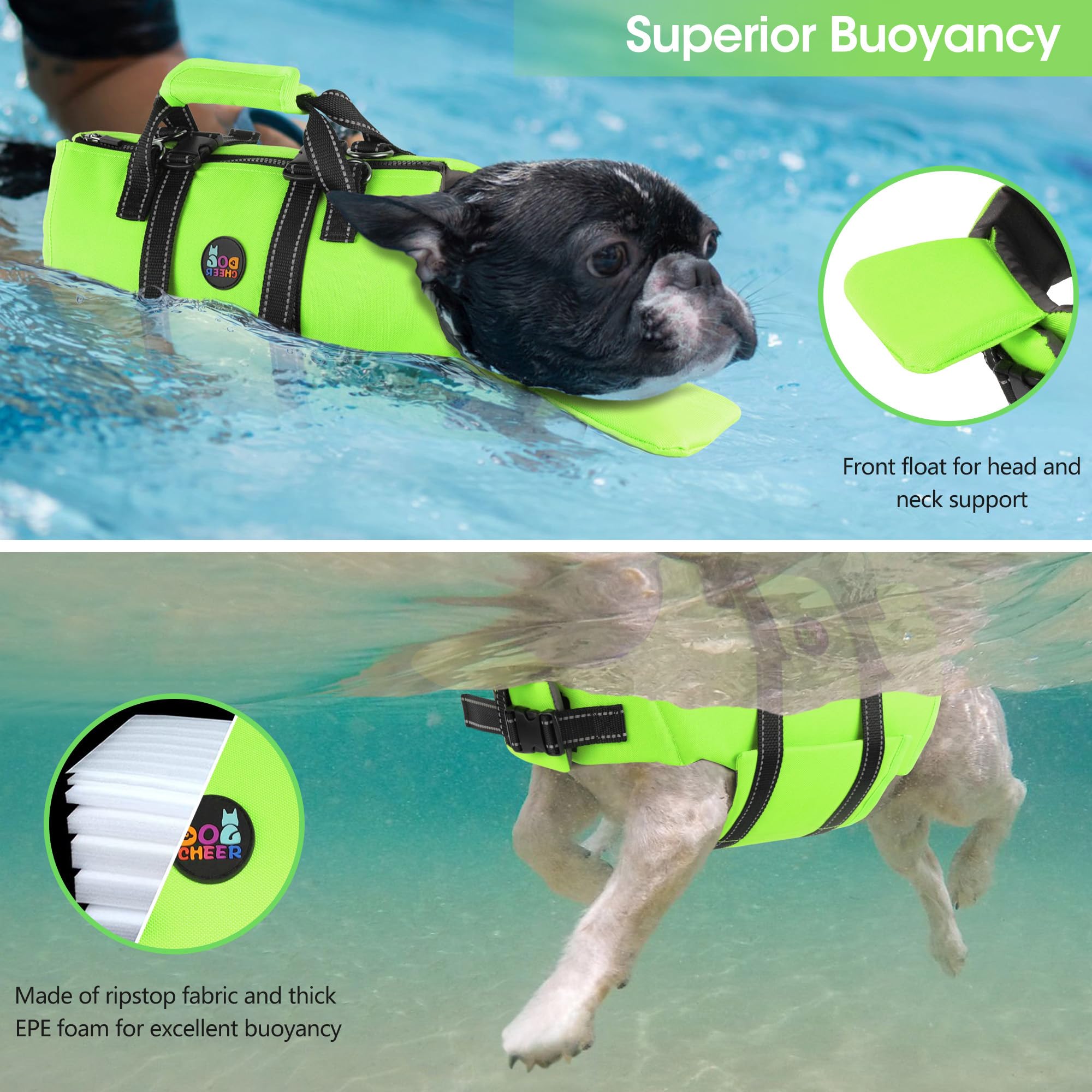 Dogcheer Dog Life Jacket With Back Zipper, High Buoyancy Puppy Swimming Vest, Dog Life Vest For Boating, Reflective Pet Floating