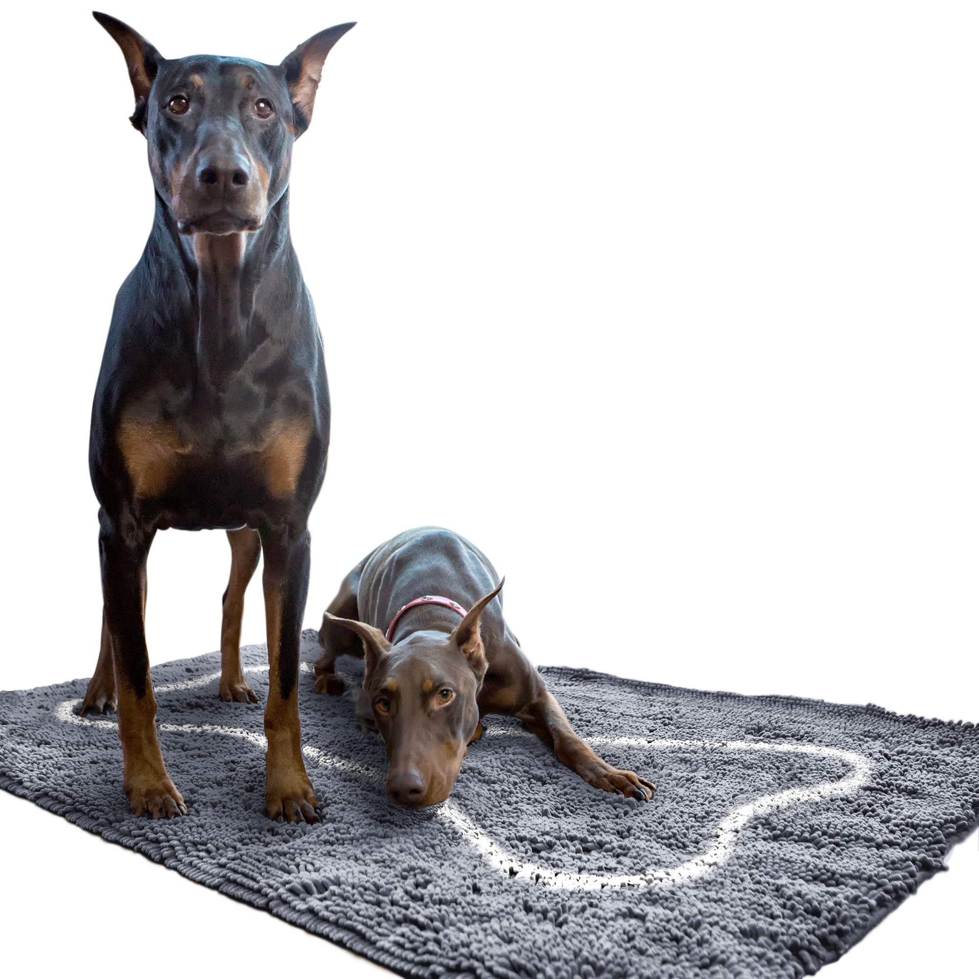 Soggy Doggy Doormat With Bone Design | Gray/Light Gray Bone | Extra-Large 36    X 60    | Ultra Absorbent Microfiber Chenille We