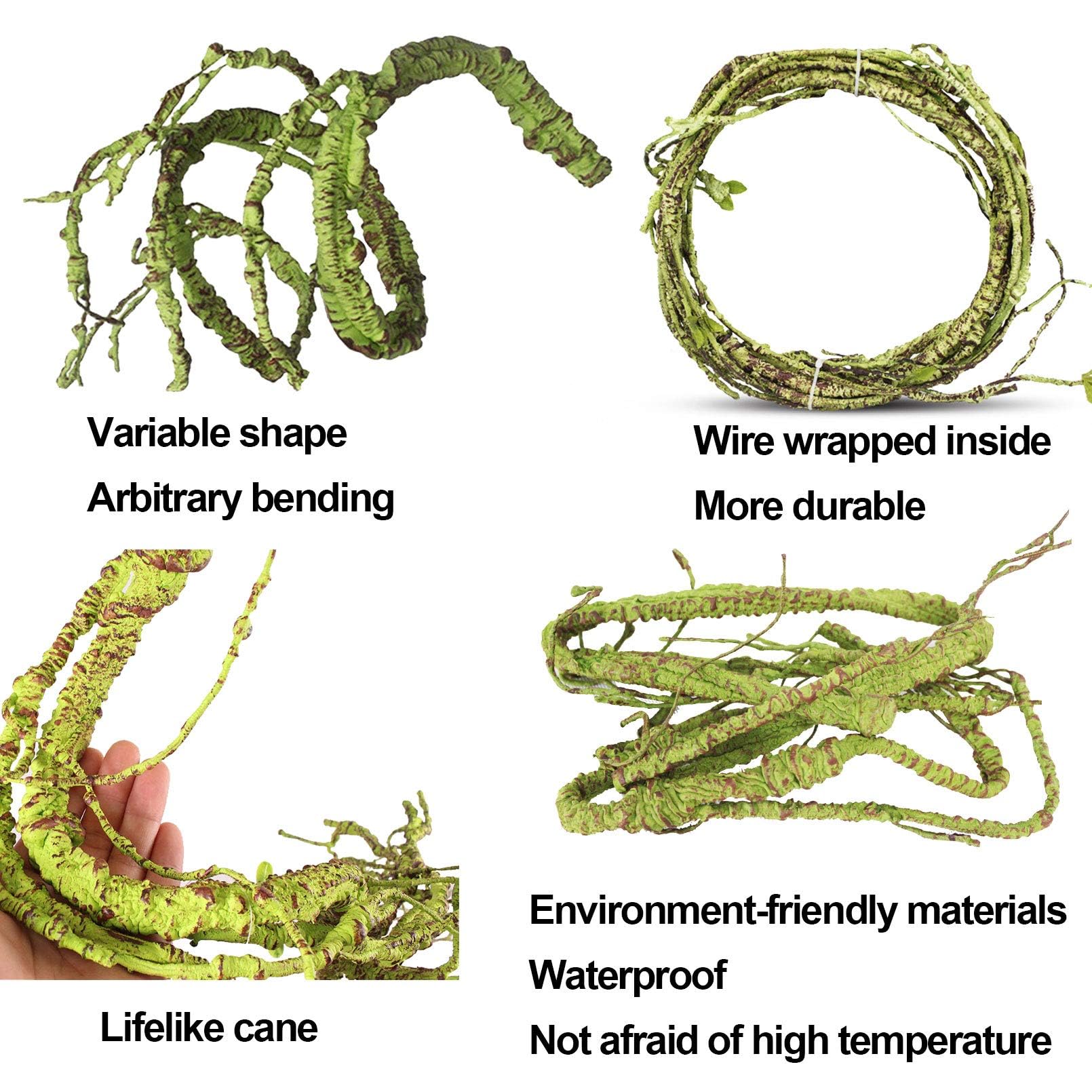 Kathson 3 Pcs Reptile Vines Plants Flexible Bendable Jungle Climbing Vine Terrarium Plastic Plant Leaves Pet Tank Habitat Decor For Bearded Dragons Lizards Geckos Snakes Frogs And More Reptiles