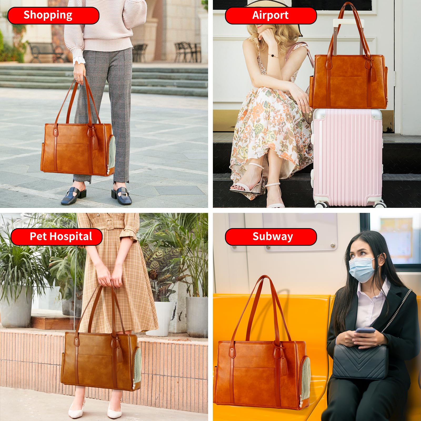 Monanller Stylish Dog Purse Carrier, Leather Pet Carrier Bag For Small Dogs Cats Puppy, Airline Approved Soft-Sided Carrier Brow