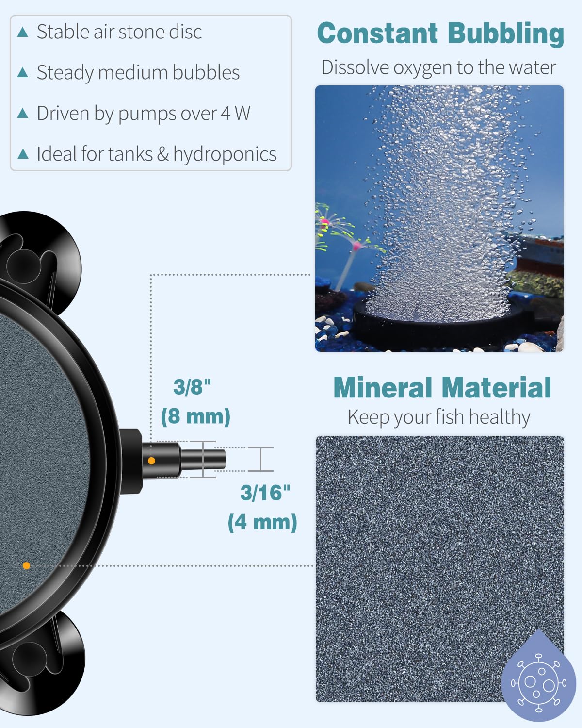 Pawfly Aquarium 4 Inch Air Stone, Fish Tank Airstone Bubble Diffuser For Air Pumps Buckets Fish Tanks Ponds Dwc Reservoirs And Circulation