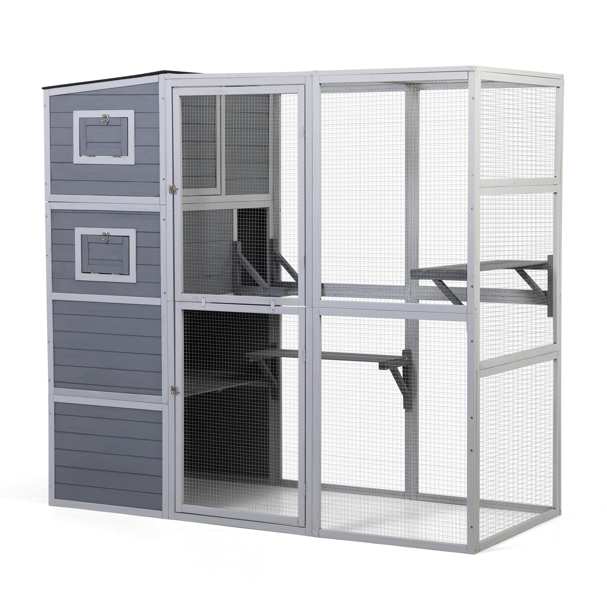 Outdoor Enclosure, 4-Tier Large Cat Catio With Weatherproof Roof, 2 Resting Rooms, 2 Platforms, Walk In Cat Cage Cat House, Wood