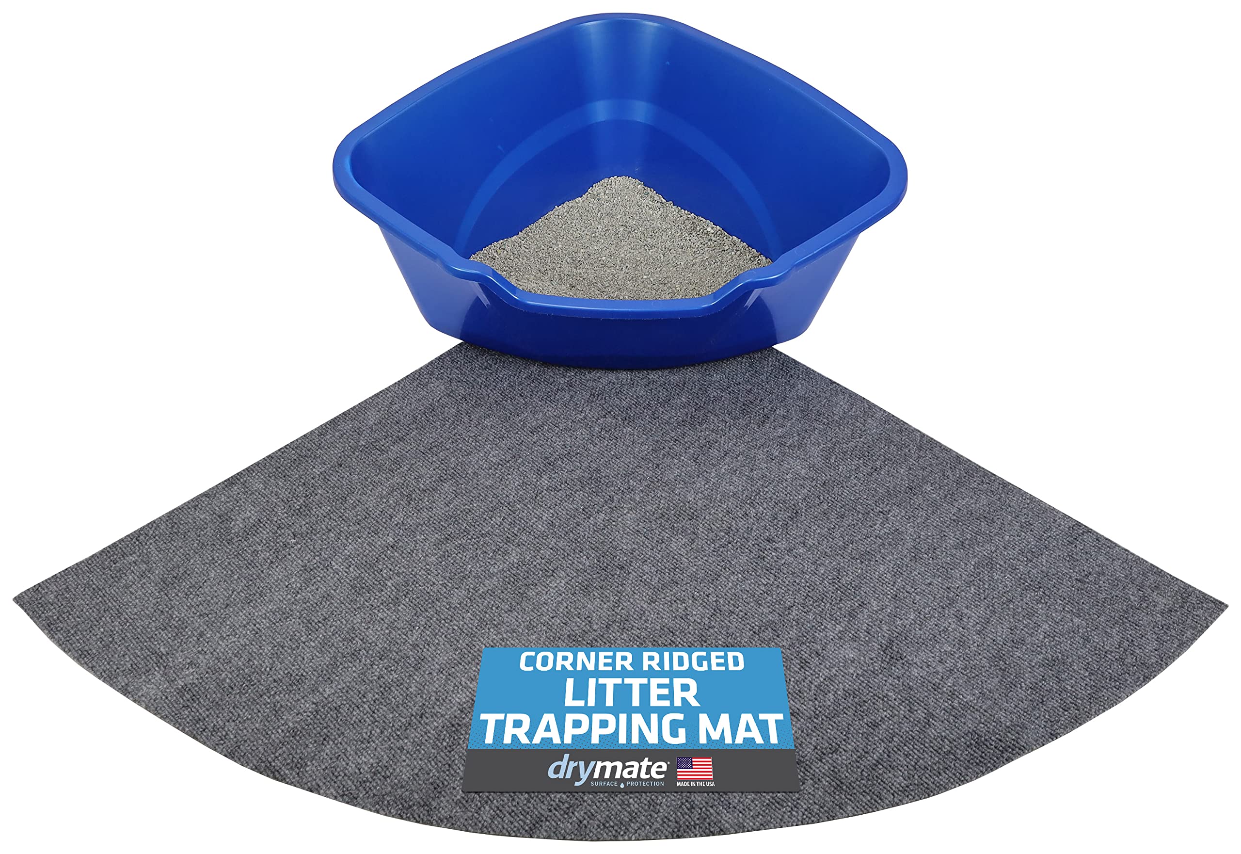 Drymate Corner Cat Litter Trapping Mat (Ridged Design), Traps Mess From Box, Protects Floors, Urine-Proof, Machine Washable, Soft On Kitty Paws, Absorbent, Waterproof (Usa Made, Recycled Content)