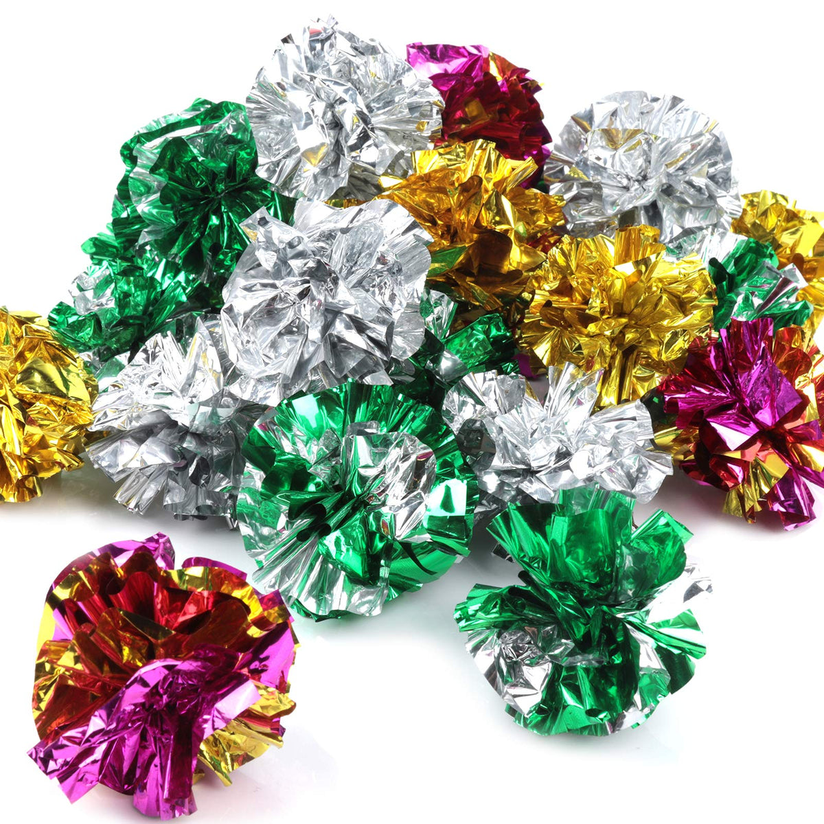 Hnyyzl 25 Pack Crinkle Balls Cat Toys - Original Mylar Crinkle Balls Cat Toys（Random Color）