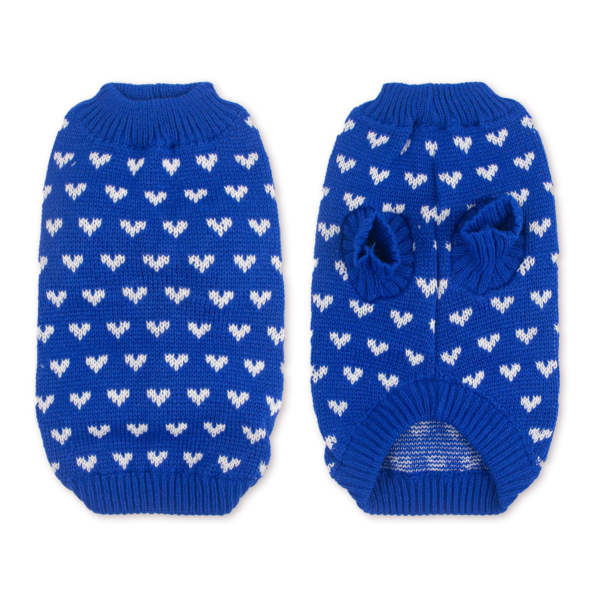 Dog Sweater Heart Puppy Sweater Warm Soft Pet Cloth Dog Outfits For Small Dogs And Cats (Blue, L)