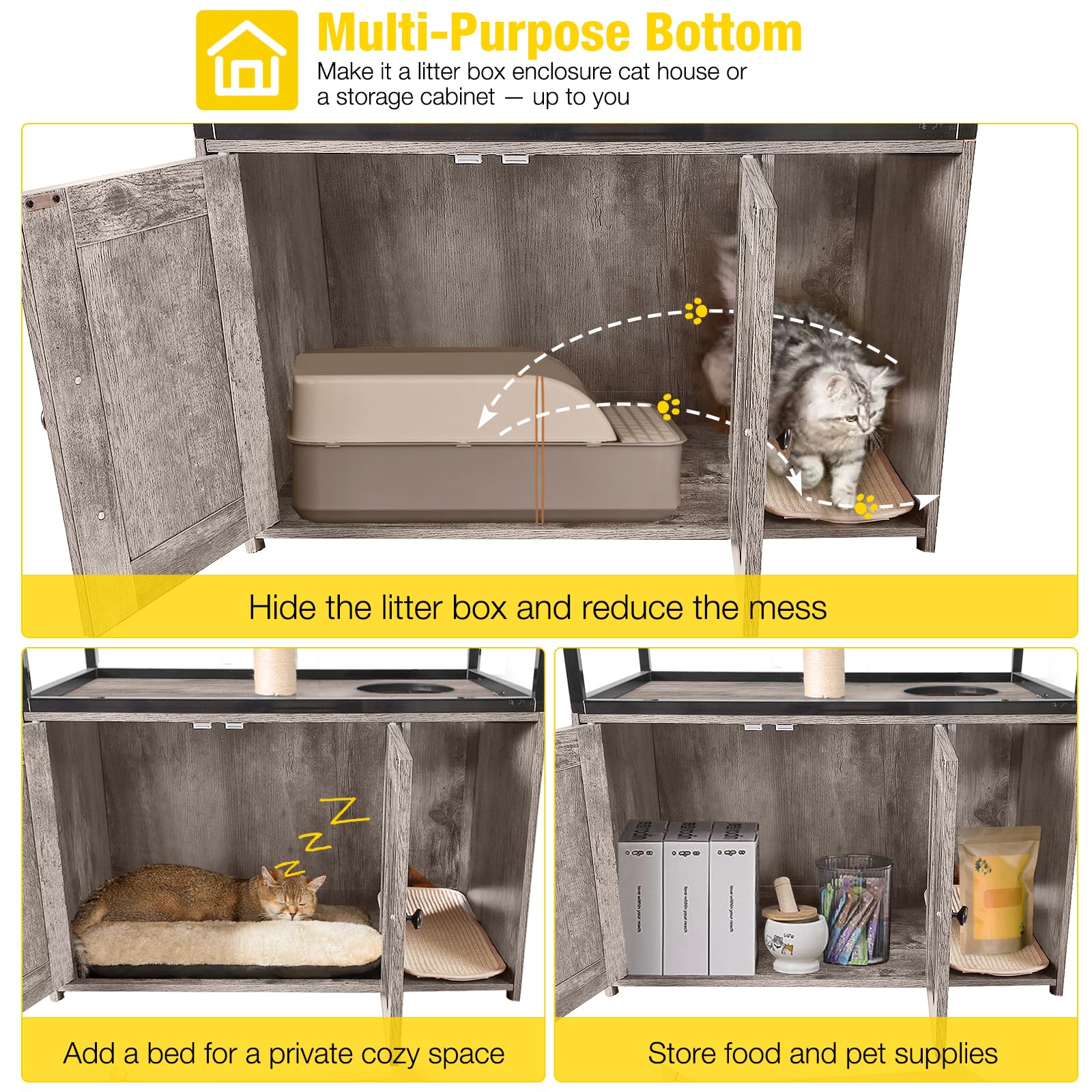 Aivituvin Cat Litter Box Enclosure, Litter Box Furniture Hidden, Wooden Cat Washroom Furniture, Indoor Cat House With Condo, Ham