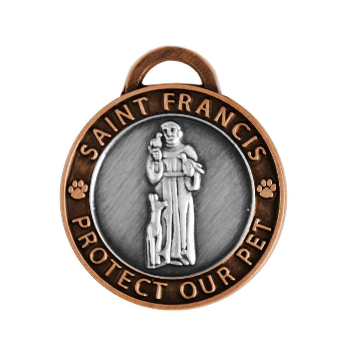 Luxepets Pet Collar Charm, Saint Francis Of Assisi, Large, Antique Silver/Copper