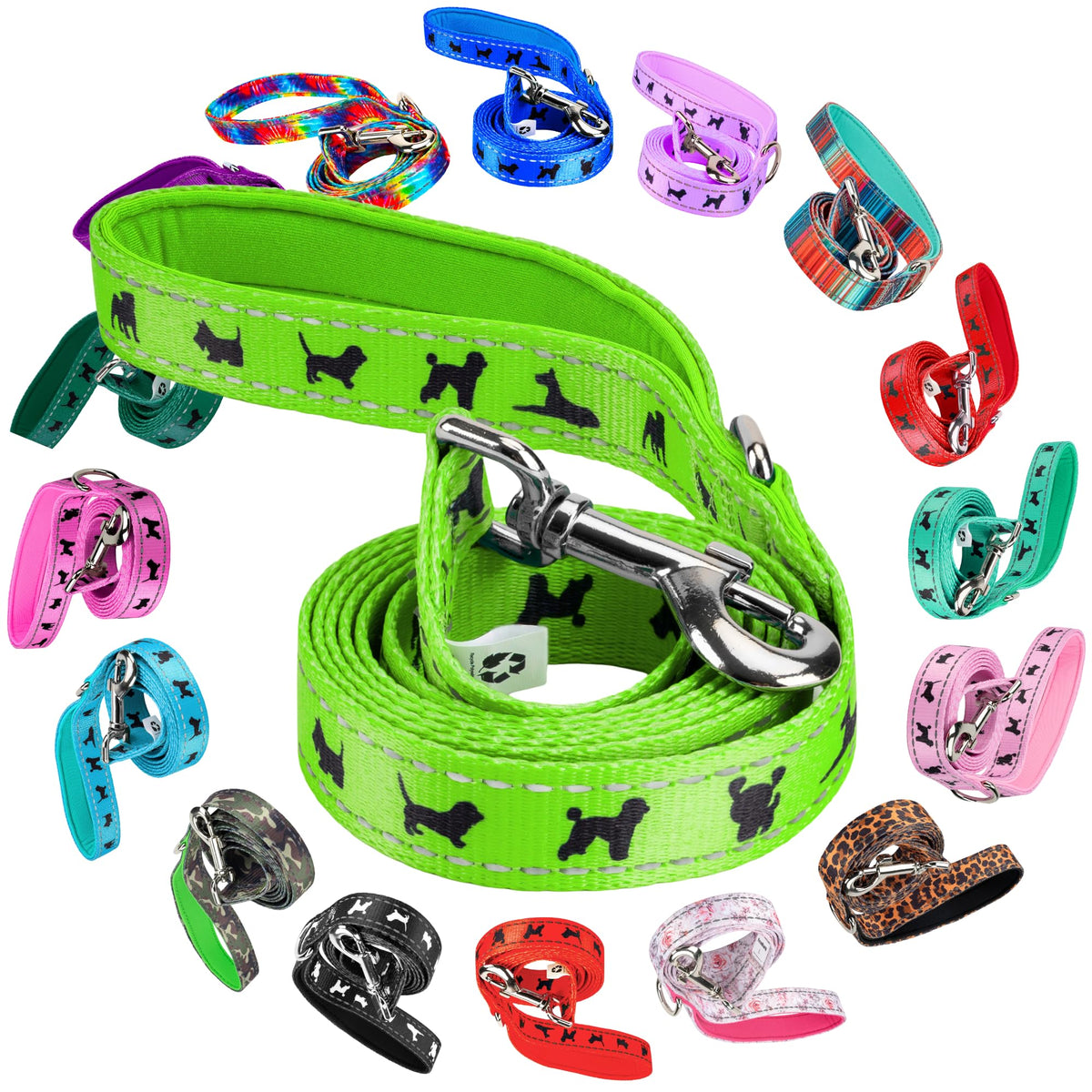 Ecobark Dog Leash - Soft & Reflective Comfort Training Leashes With Padded Handle - Strong Durable Heavy Duty - Training And Pul