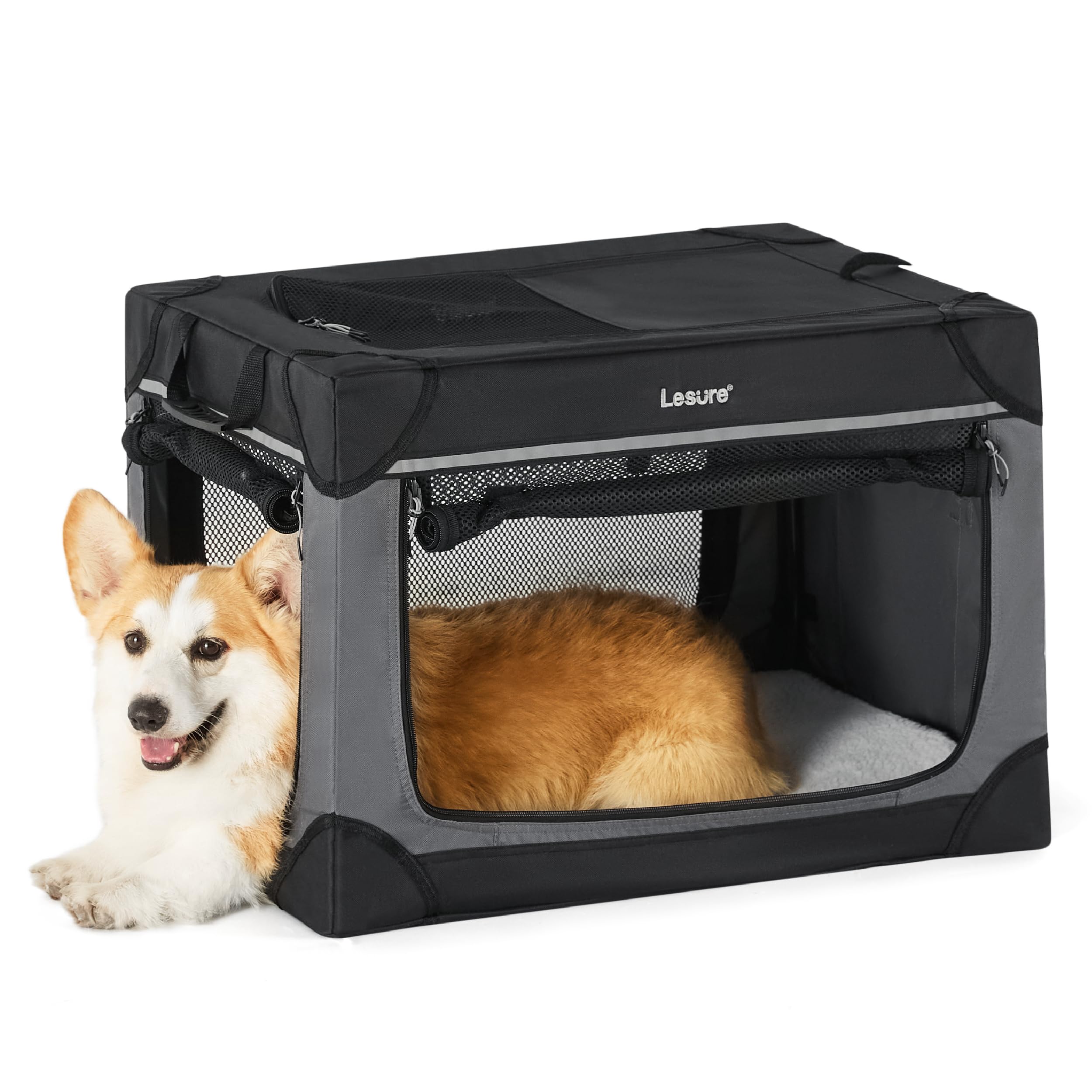 Lesure Soft Collapsible Dog Crate - 26 Inch Portable Travel Crate for Small Dogs Indoor & Outdoor, 4-Door Foldable Pet Kennel wi