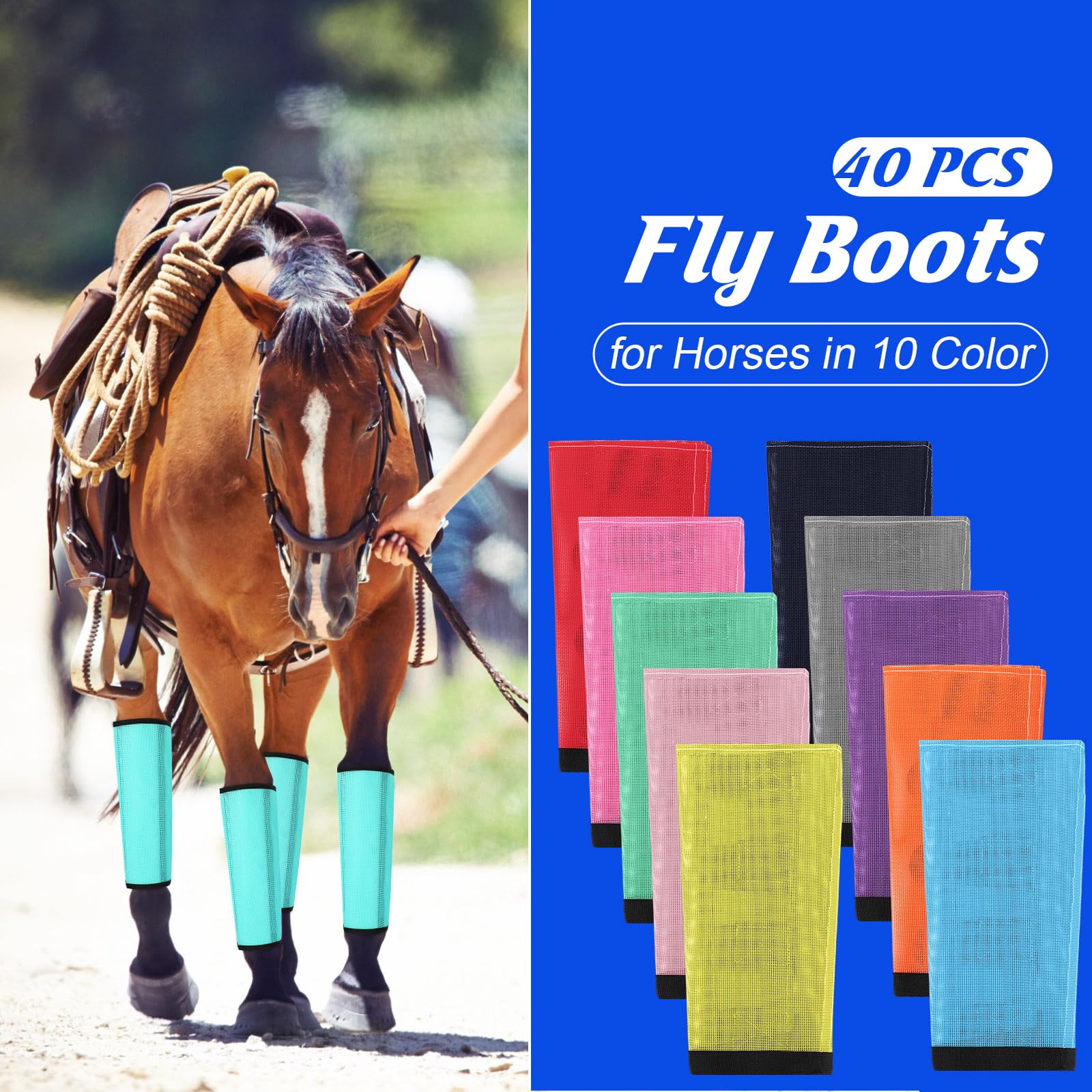 Paterr 40 Pieces Mesh Fly Boots for Horses Breathable Horse Leggings Protective Leg Boots Prevent Flies and Mosquitoes Bites Red