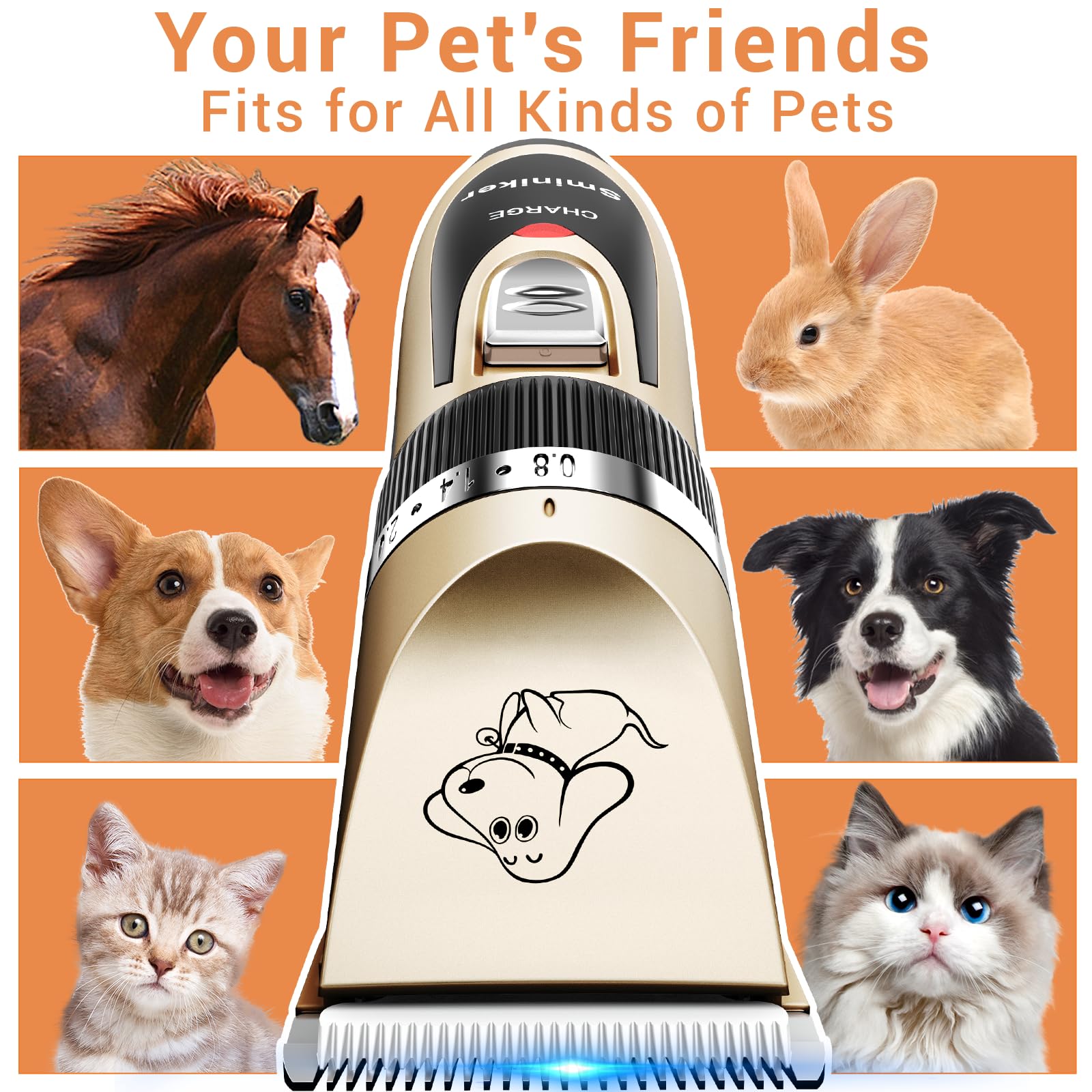Sminiker Professional Rechargeable Cordless Dogs Cats Horse Grooming Clippers - Professional Pet Hair Clippers With Comb Guides For Dogs Cats Horses And Other House Animals Pet Grooming Kit