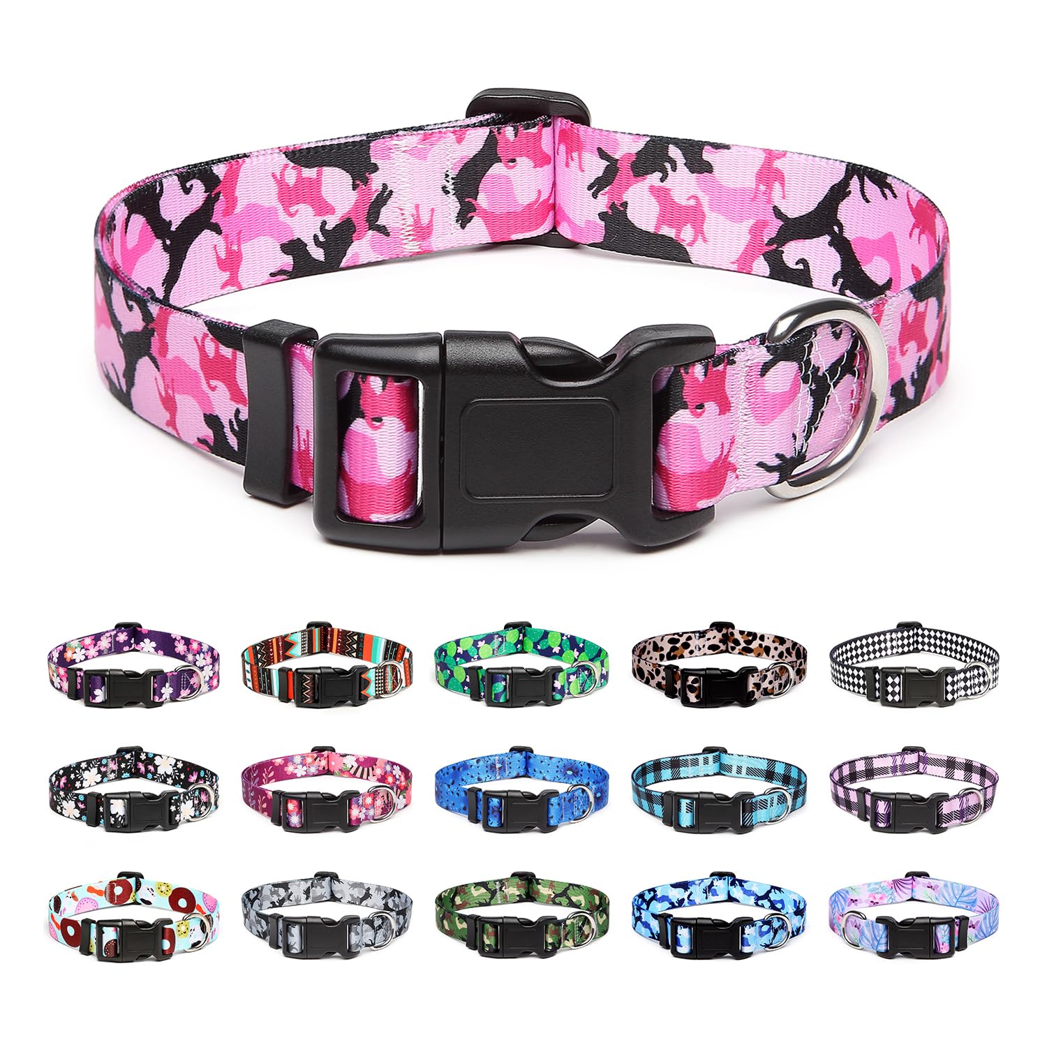 Mercano Adjustable Dog Collar - Special Design Patterns, Soft Nylon Comfortable Durable Pet Collar For Small Medium Large Dogs (L, Dog Camouflage Pink)