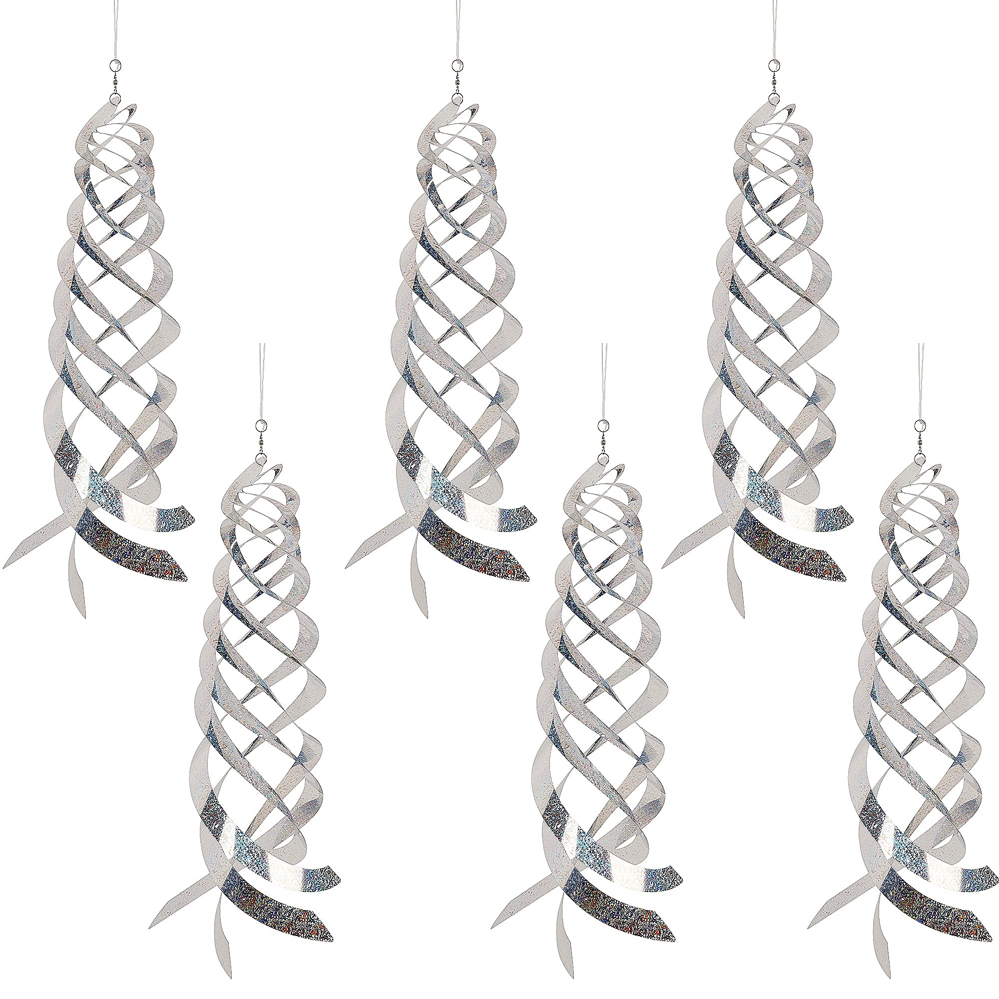 Hausse Bird Repellent Spiral Reflectors Silver Mylar Spinner, Hanging Reflective Bird Deterrent Device, Garden Decorative Scare 