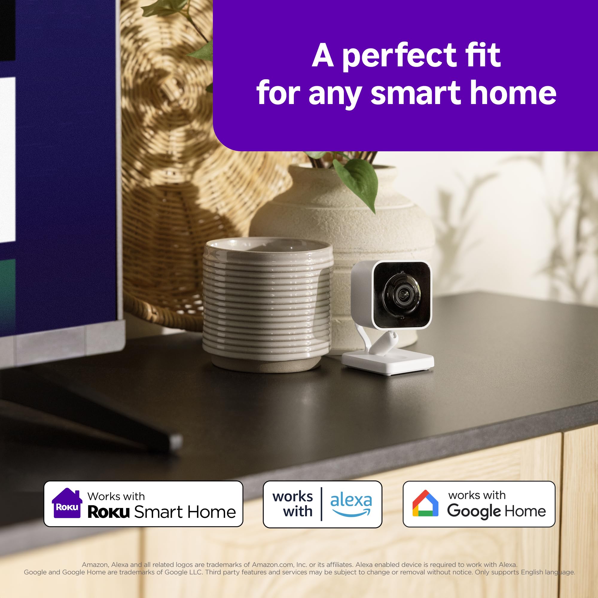 Roku Indoor Camera - Home Security - 1-Pack - Wired Security Camera & Pet Monitor with 1080p HD Color Night Vision, Works with Alexa & Google, Motion & Sound Detection, WDR & WiFi 6 -Like New