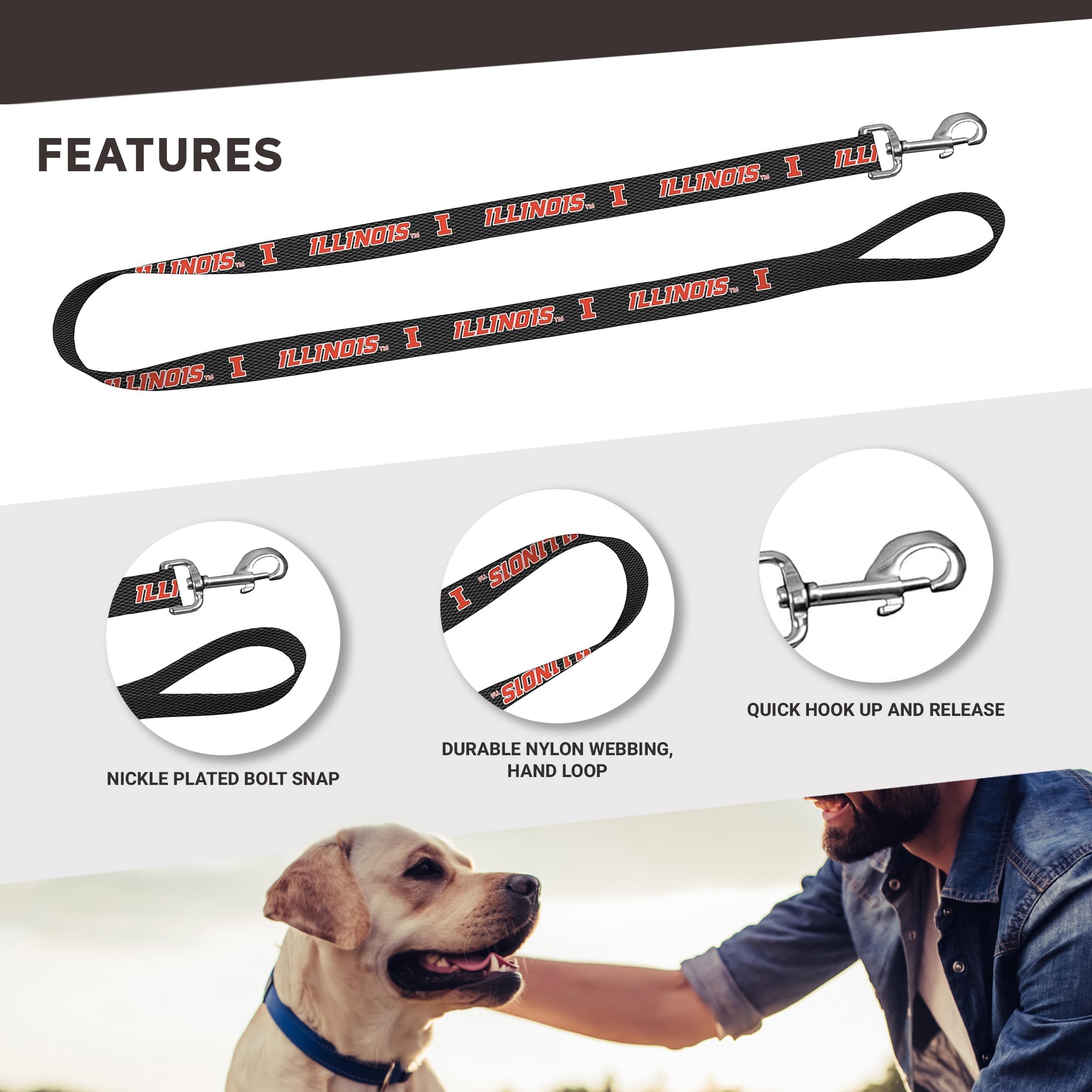 Moose Pet Wear Leash 1'' X 6', University Of Illinois - Carbon Fiber