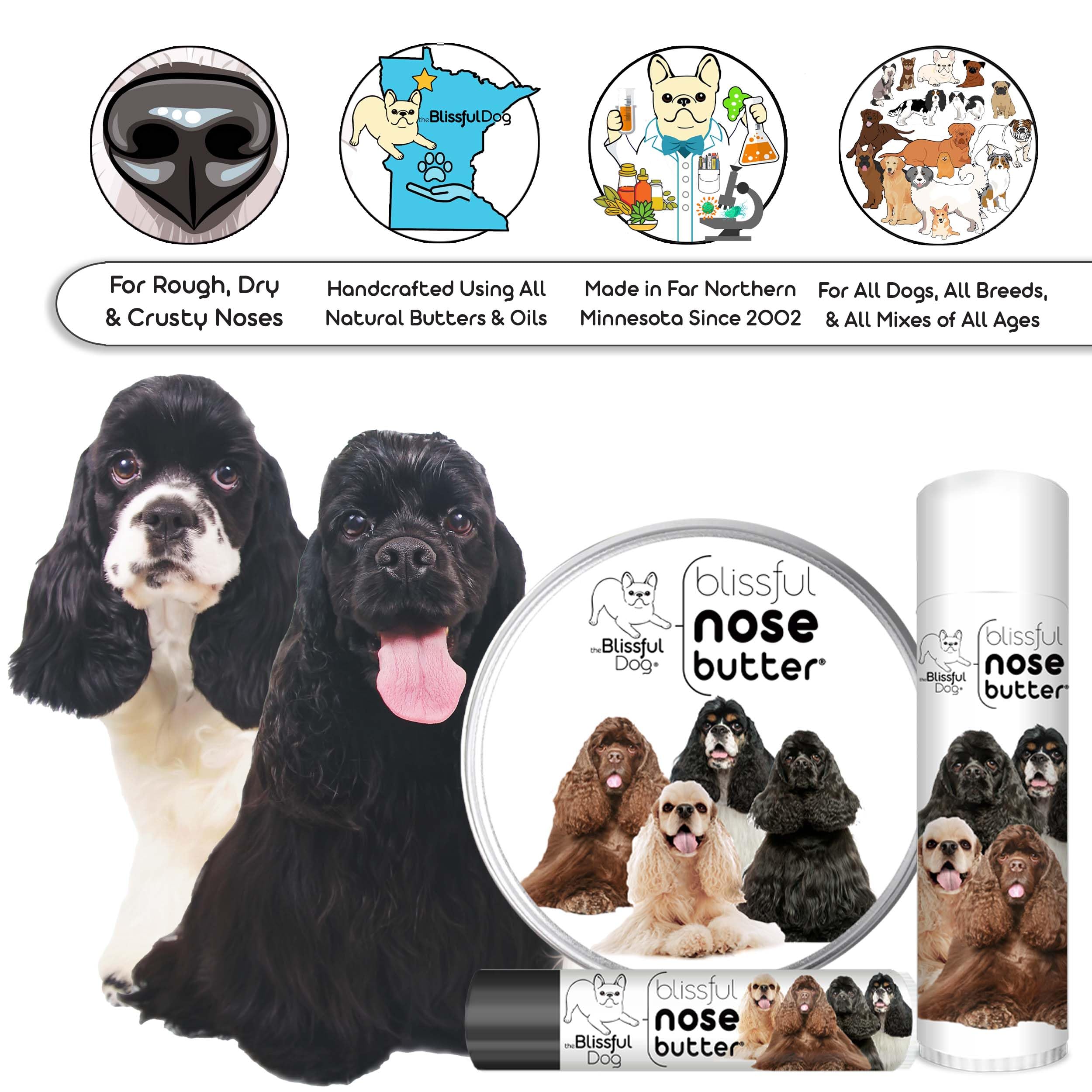The Blissful Dog Cocker Spaniel Nose Butter, Versatile Dog Nose Balm for Dry Nose, Handcrafted Nose Moisturizer, Easy-to-Apply D