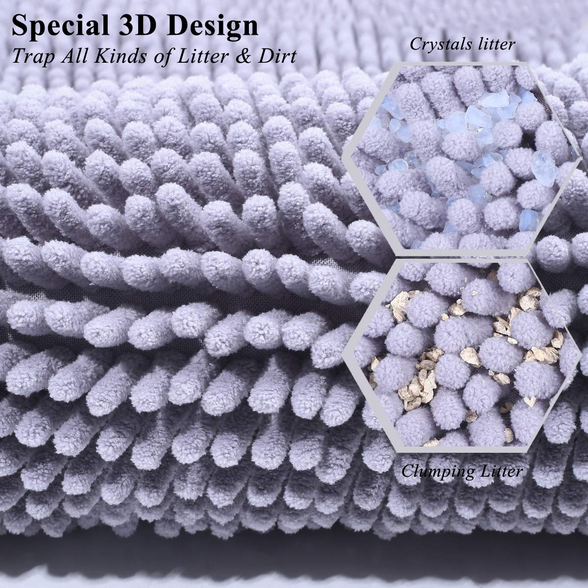 Vivaglory Cat Litter Mat Litter Trapping, 35'× 25' Cat Litter Rug With Waterproof Back, Super Soft For Cat'S Paws, Machine Washable, Grey