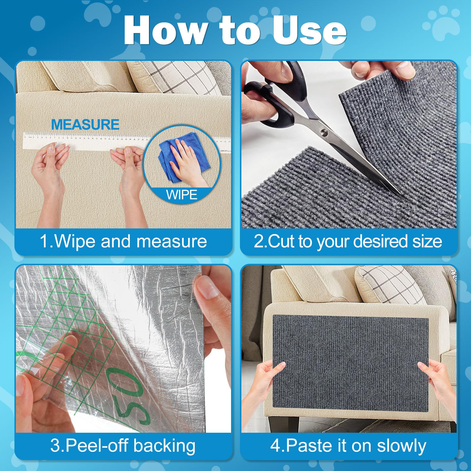 Enonci Anit Cat Scratch Couch Furniture Protector,78.7X15.8 Cat Wall Corner Scratcher Pads Mat,Diy Climbing Cat Scratching Carpe