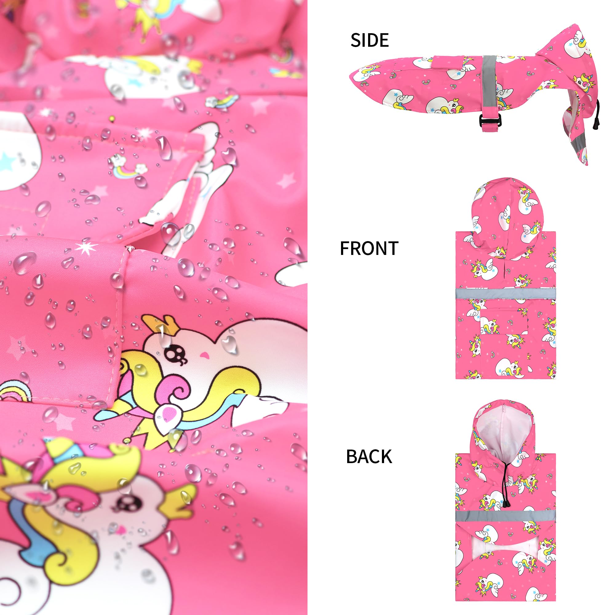 NACOCO Large Dog Raincoat Adjustable - Pet Water Proof Clothes Lightweight Rain Jacket Poncho Hoodies with Strip Reflective Pink