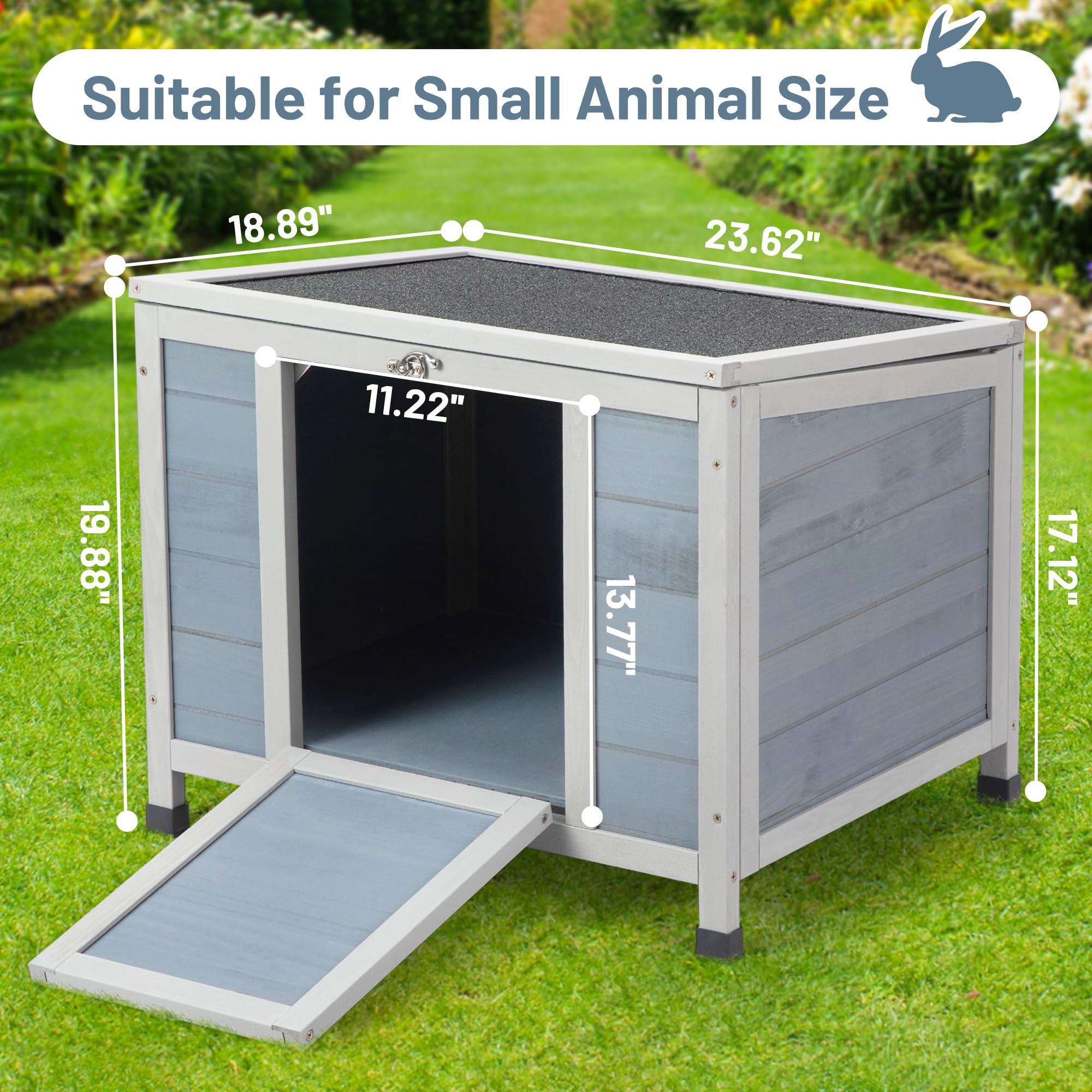 Coziwow 24In Wooden Cat House Outdoor & Indoor Pet Shelter With Foldable Ramp - Weatherproof Rabbit Hutch With Unique Machine-Pr